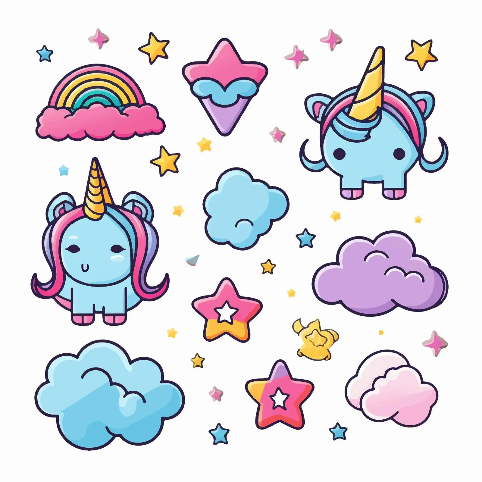 Cute Cartoon Unicorn Vector Outline Icons Set — free download from Dotvec