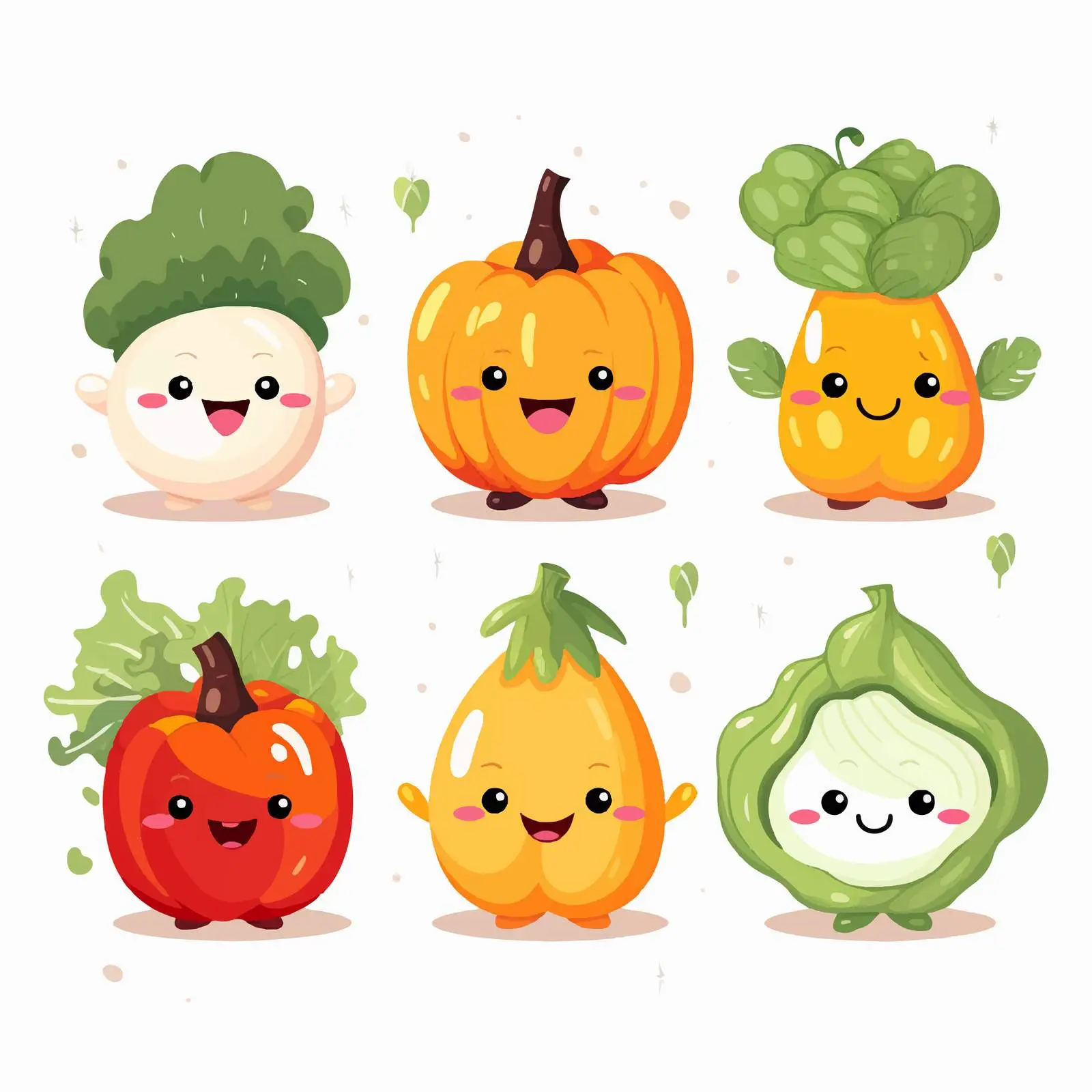 Cute Kawaii Vegetable Characters with Happy Faces — free download from Dotvec