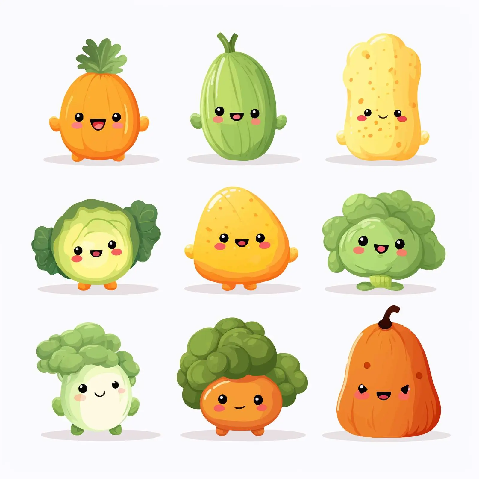 Kawaii Vegetable Characters with Happy Expressions — free download from Dotvec