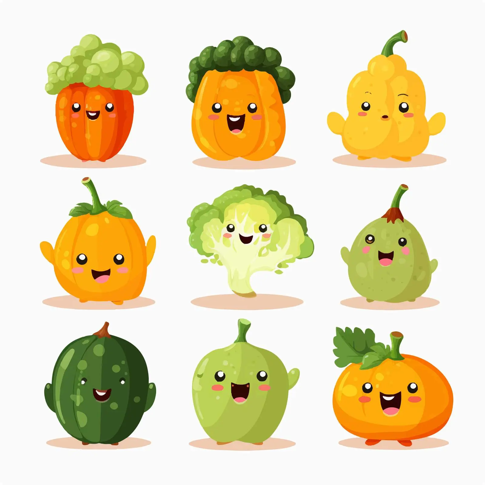Cute Kawaii Vegetable Characters with Happy Faces — free download from Dotvec