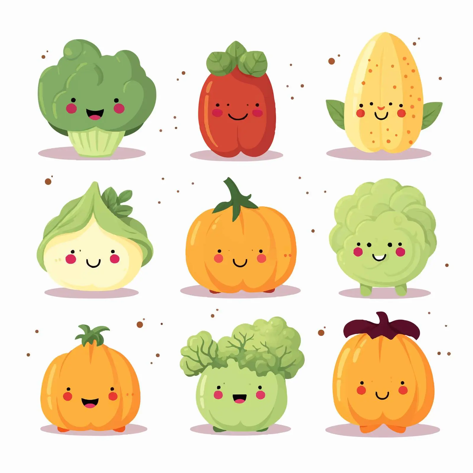 Cute Kawaii Vegetable Characters with Smiling Faces — free download from Dotvec