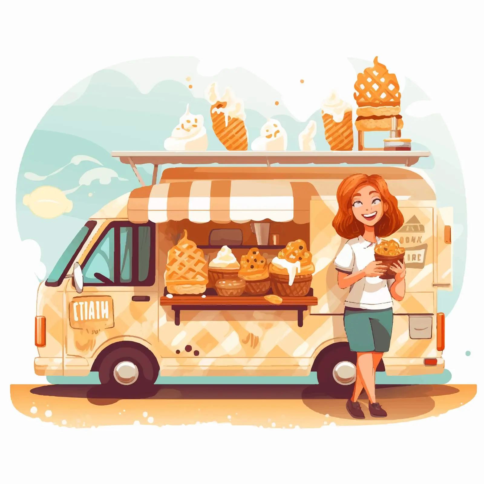 Cute Waffle Bar Food Truck with Sweet Snacks — free download from Dotvec