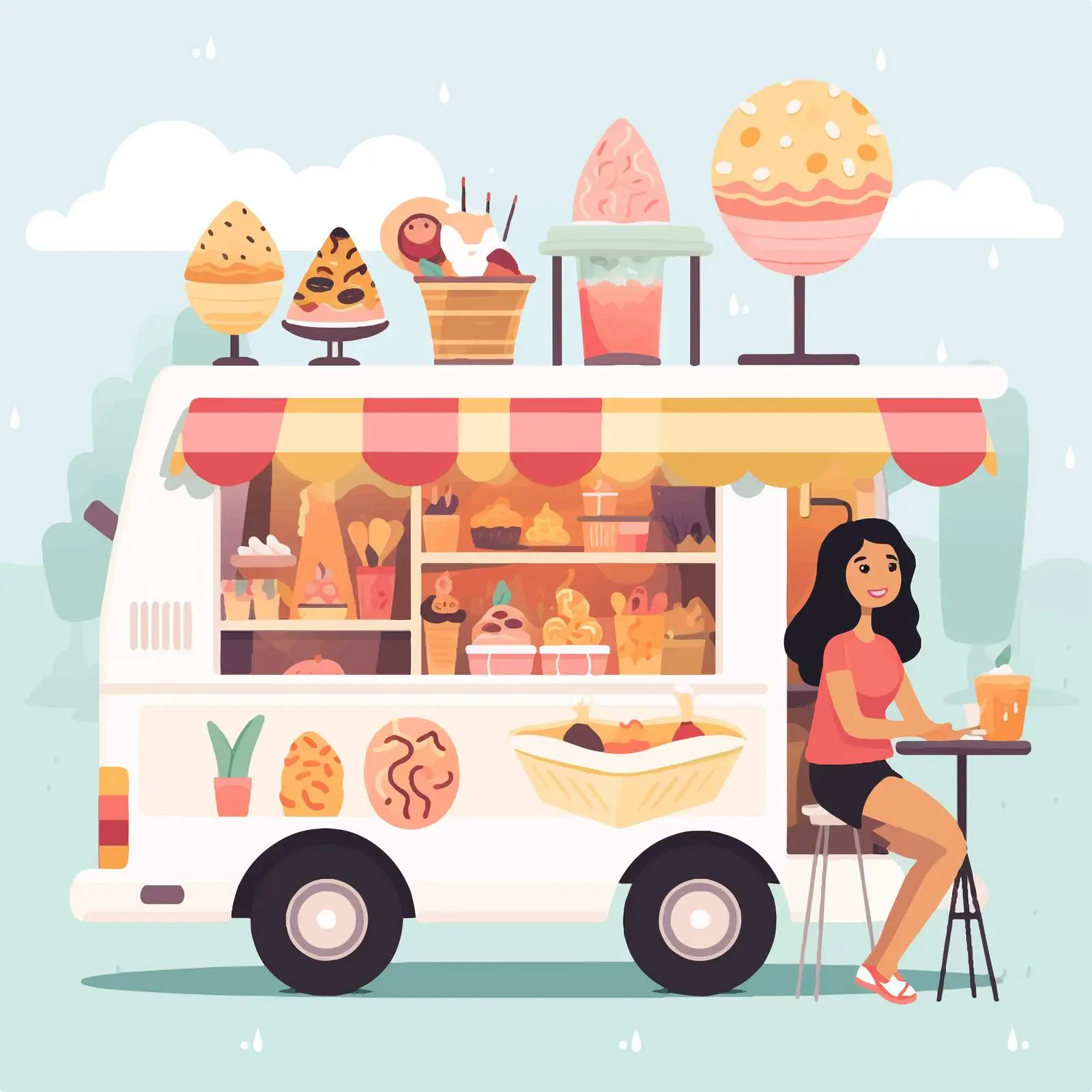 Sweet Snacks Waffle Bar Food Truck Vector – free dessert truck image from Dotvec