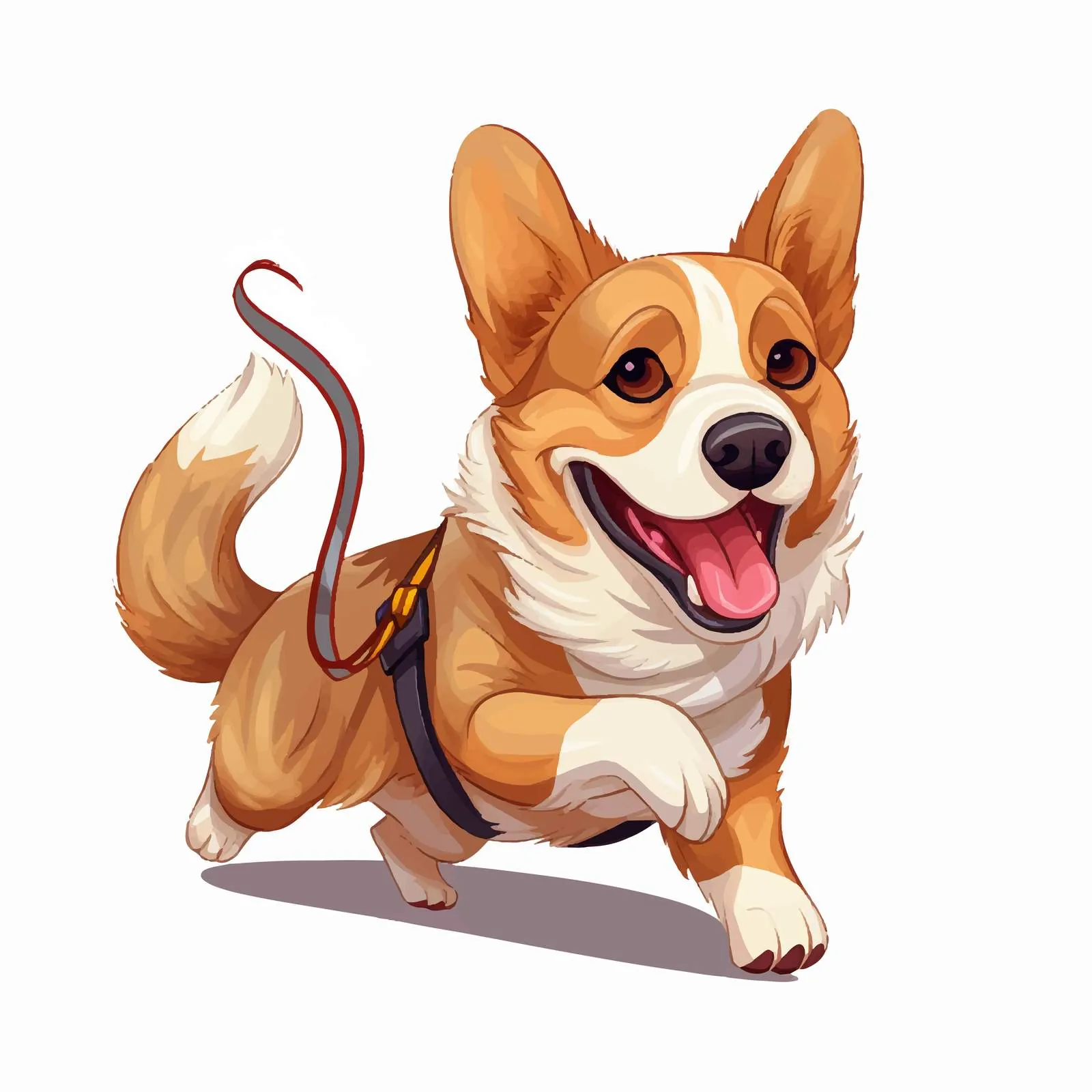 Happy Welsh Corgi Playing with Leash — free download from Dotvec