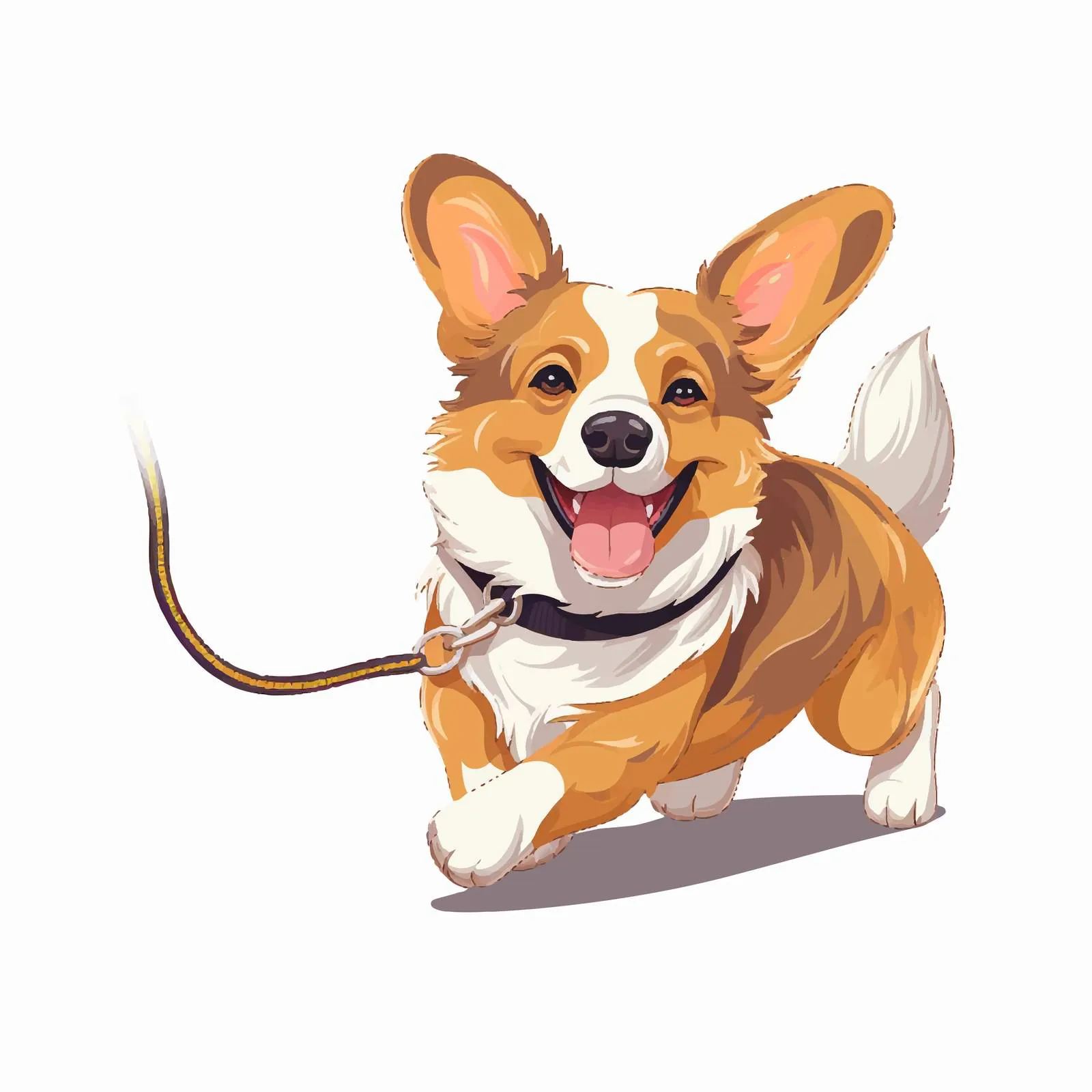 Happy Welsh Corgi Running with Leash — free download from Dotvec