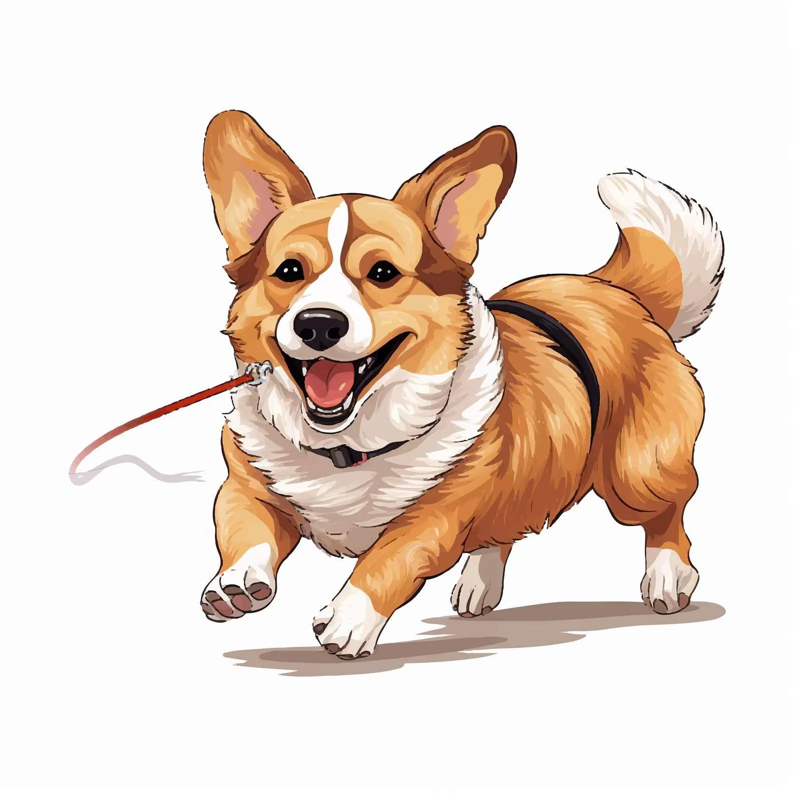 Happy Welsh Corgi Running with Leash in Mouth — free download from Dotvec