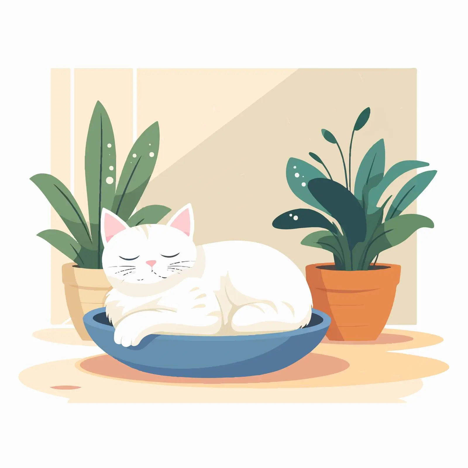 Cute White Cat Lying on Carpet Illustration — free download from Dotvec