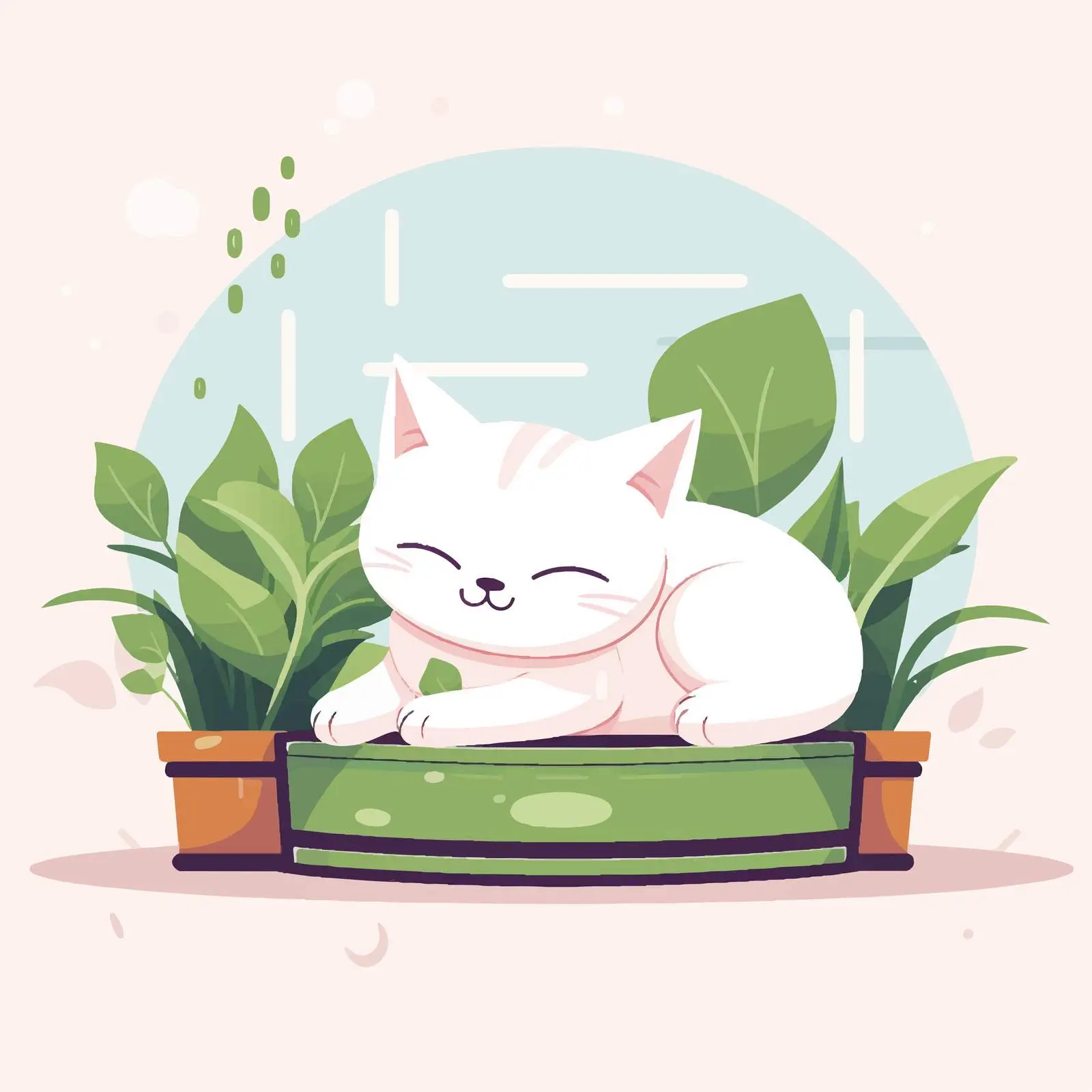 Cute White Cat Lying on Carpet Vector Illustration — free download from Dotvec