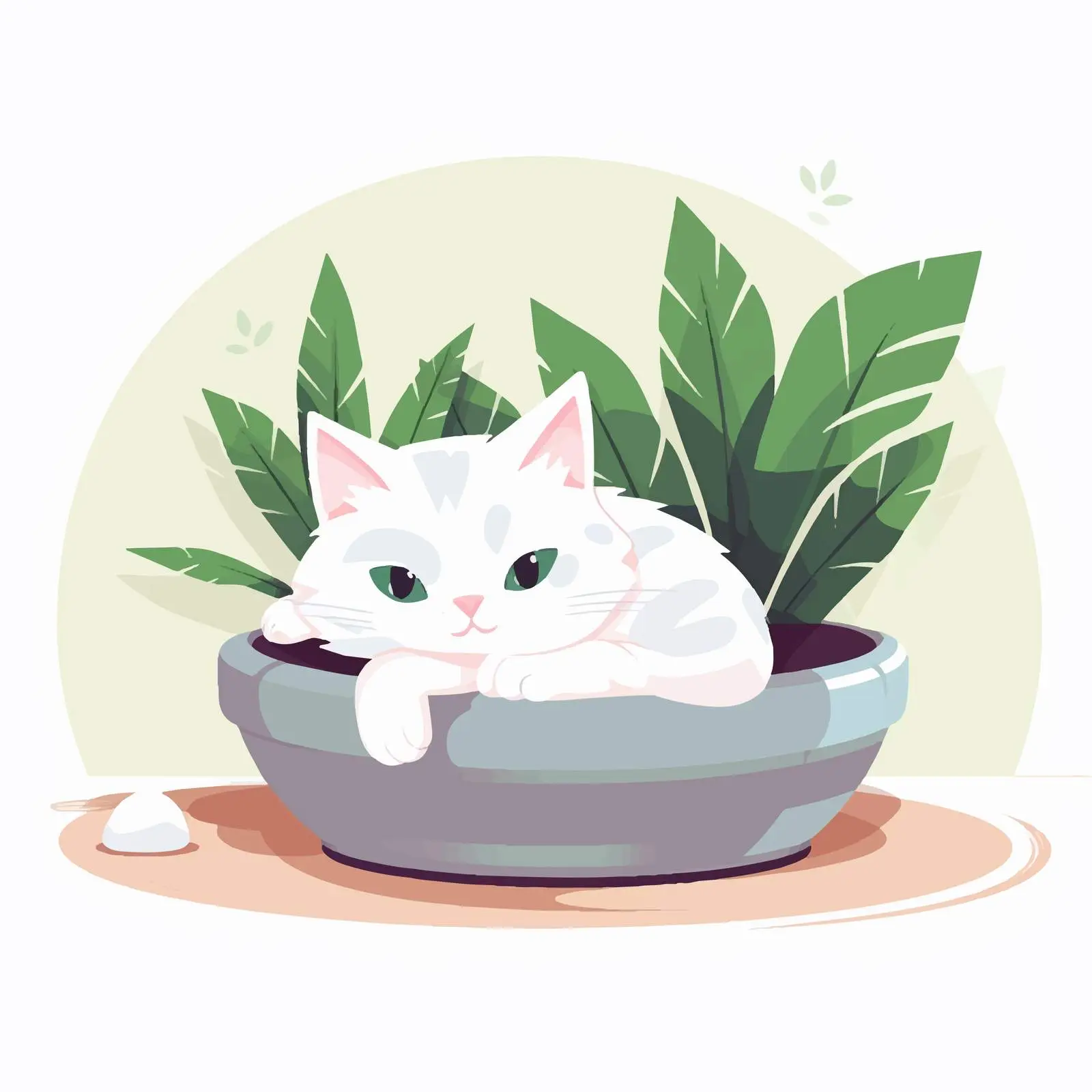 Cute White Cat Lying on Carpet Vector Illustration — free download from Dotvec