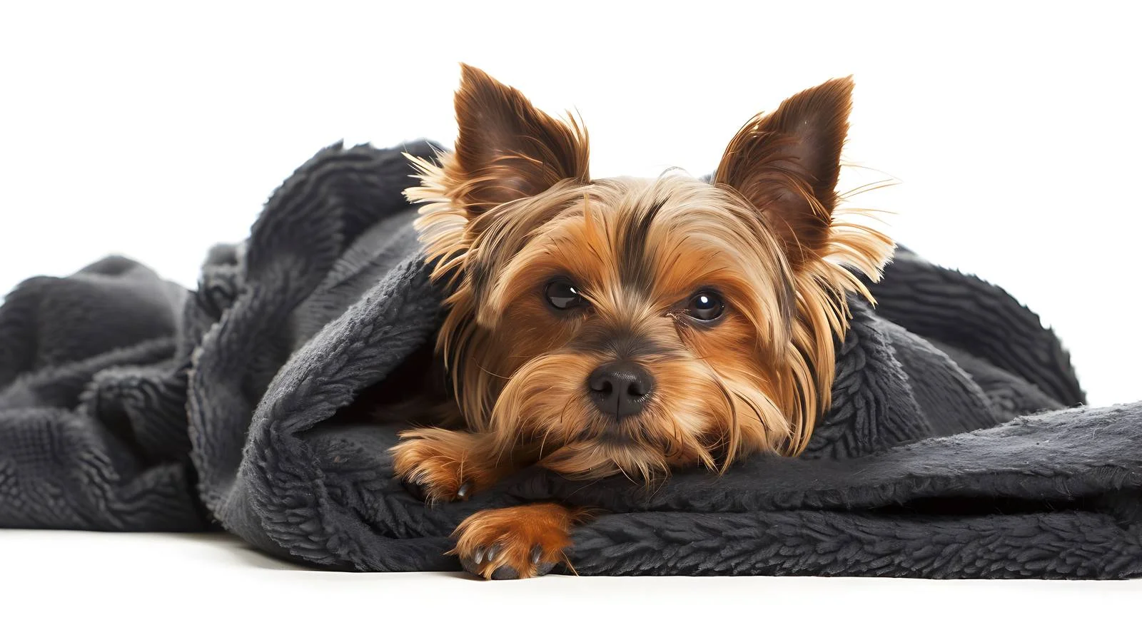 Adorable Yorkie on Solid Black Surface — free download from Dotvec