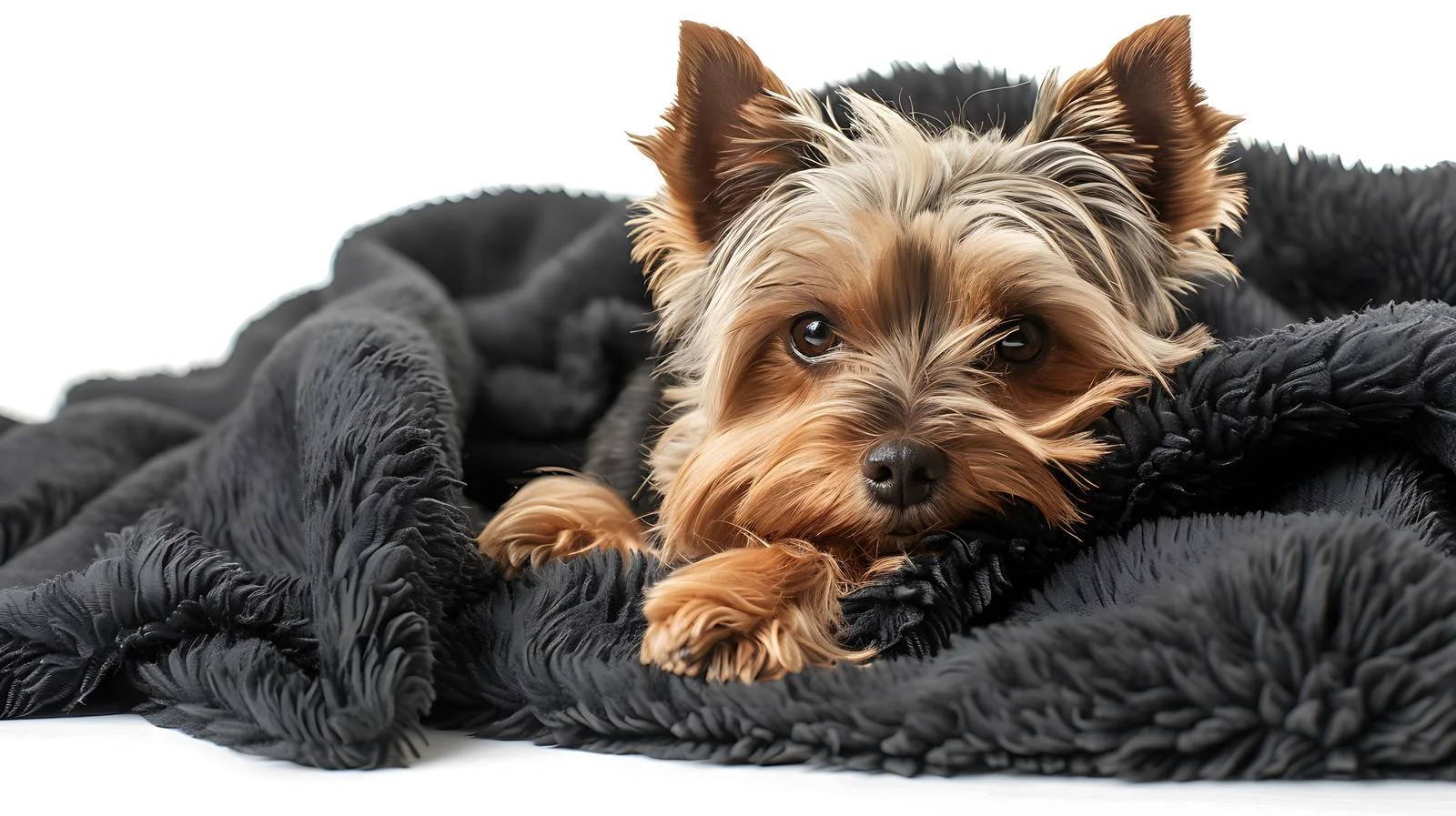 Adorable Yorkshire Terrier on Dark Blanket — free download from Dotvec