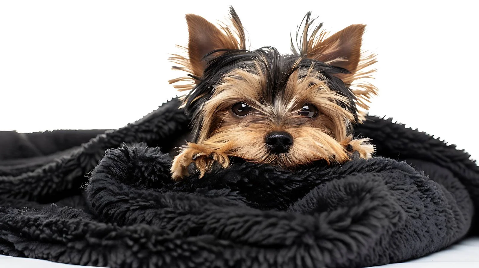 Adorable Yorkshire Terrier on Black Blanket — free download from Dotvec
