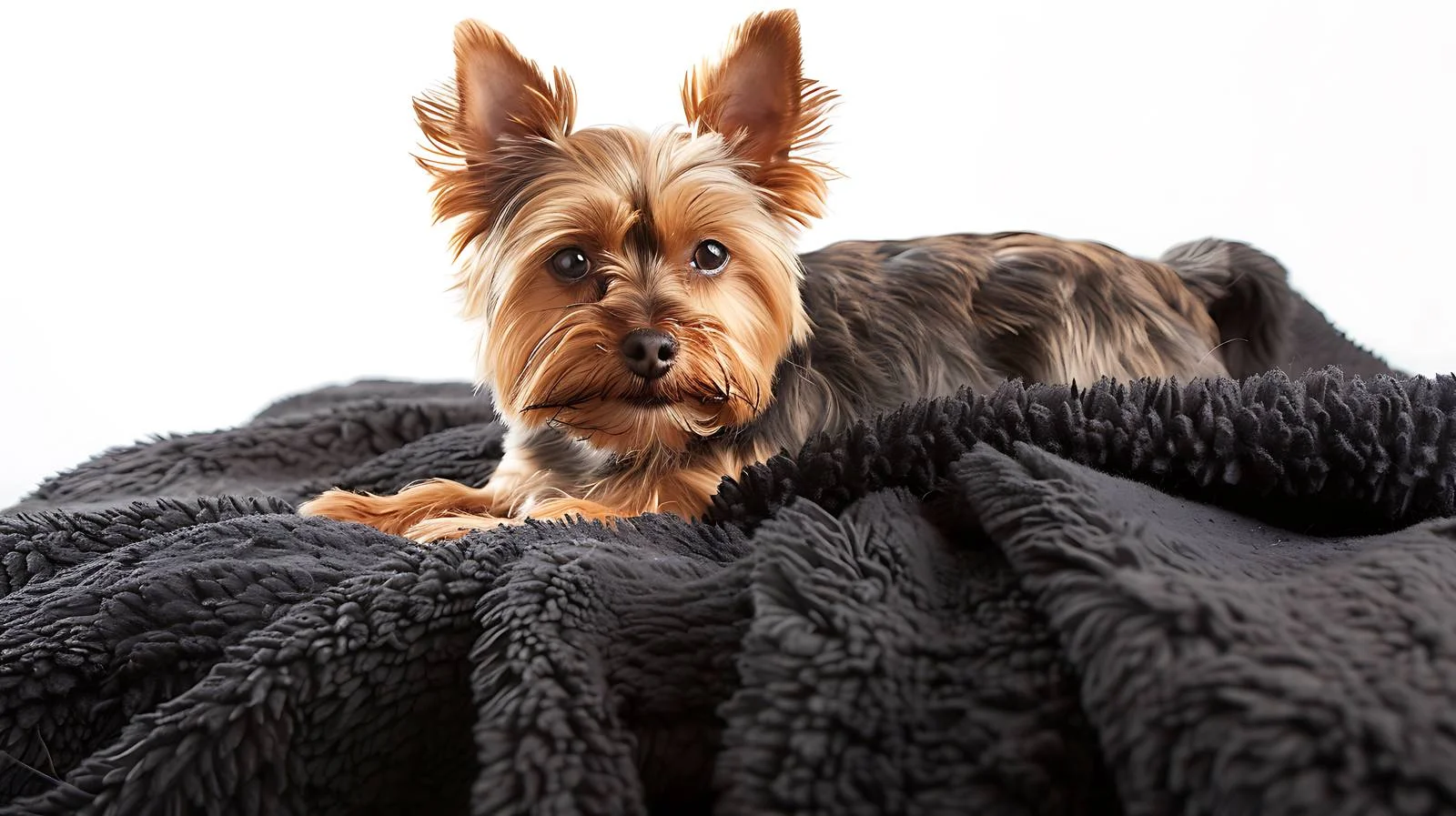 Adorable Yorkshire Terrier on Black Blanket — free download from Dotvec