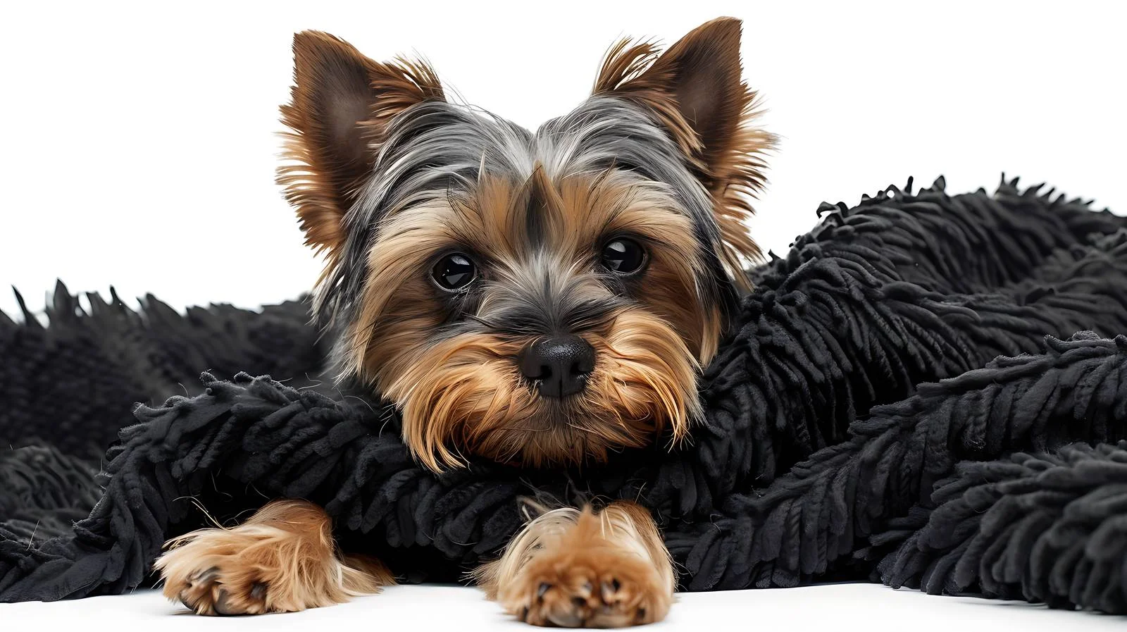 Adorable Yorkshire Terrier on black blanket — free download from Dotvec