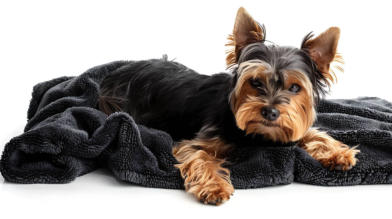 Adorable Yorkshire Terrier on Black Blanket — free download from Dotvec
