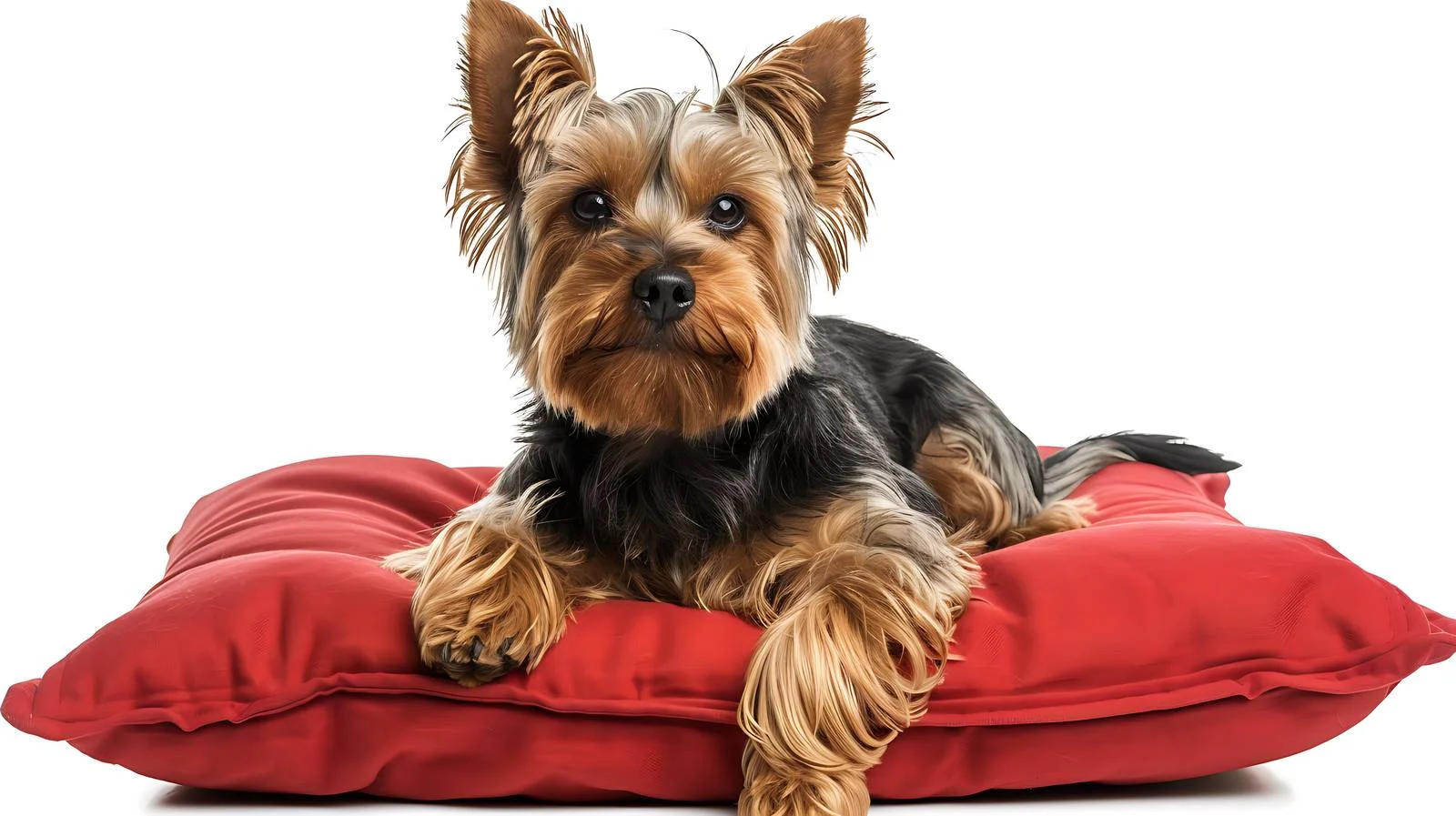 Adorable Yorkshire Terrier Rests on Sofa with Pillows — free download from Dotvec