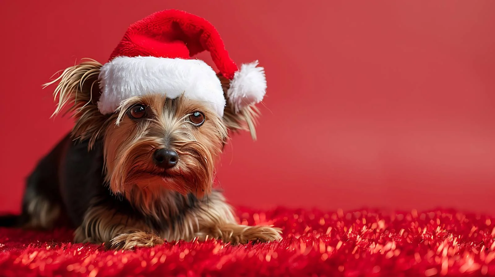 Adorable Yorkshire Terrier with Santa Hat — free download from Dotvec