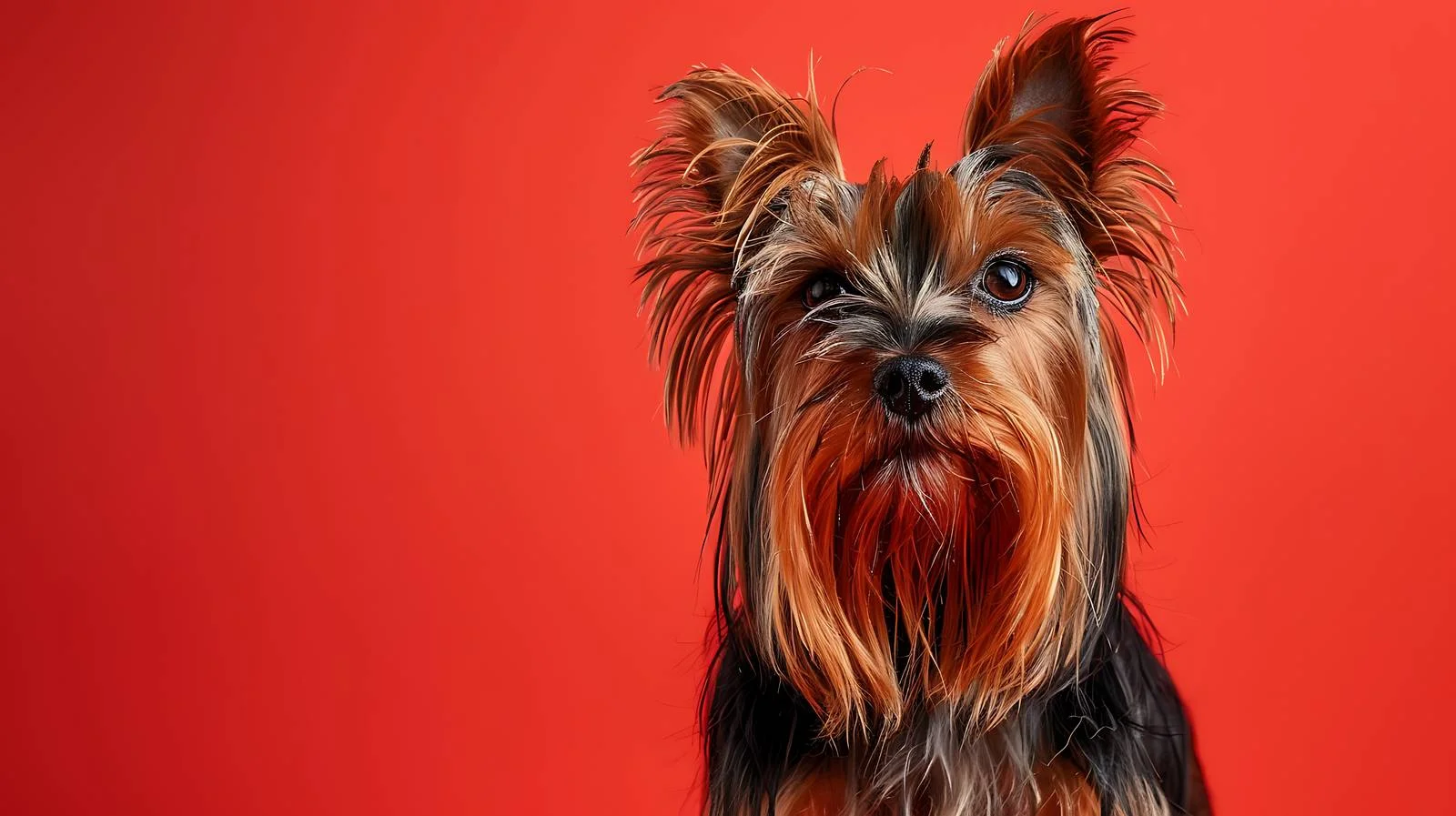 Adorable Yorkshire Terrier in Elegant Red Setting — free download from Dotvec
