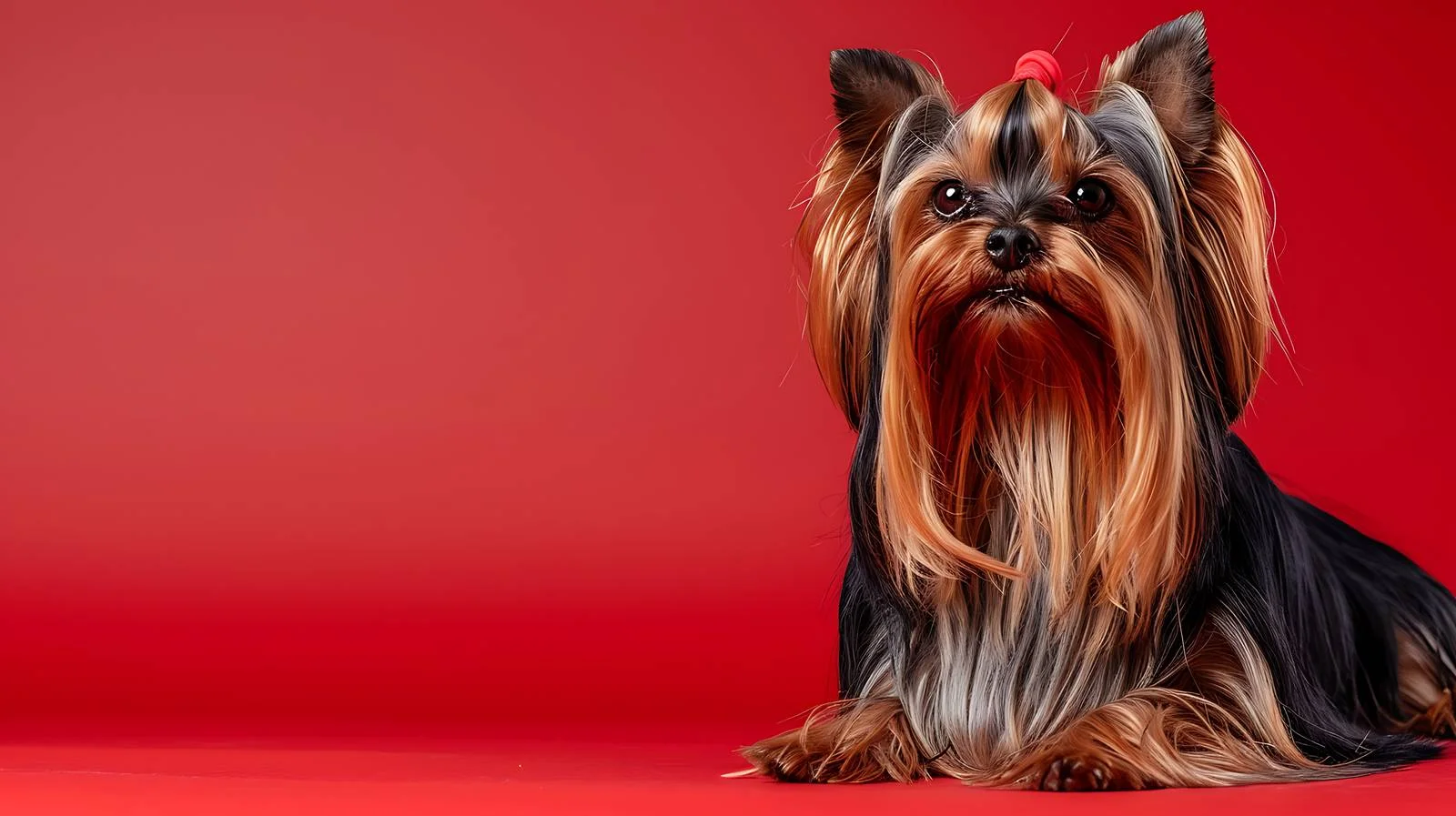 Adorable Yorkshire Terrier in Red Background — free download from Dotvec