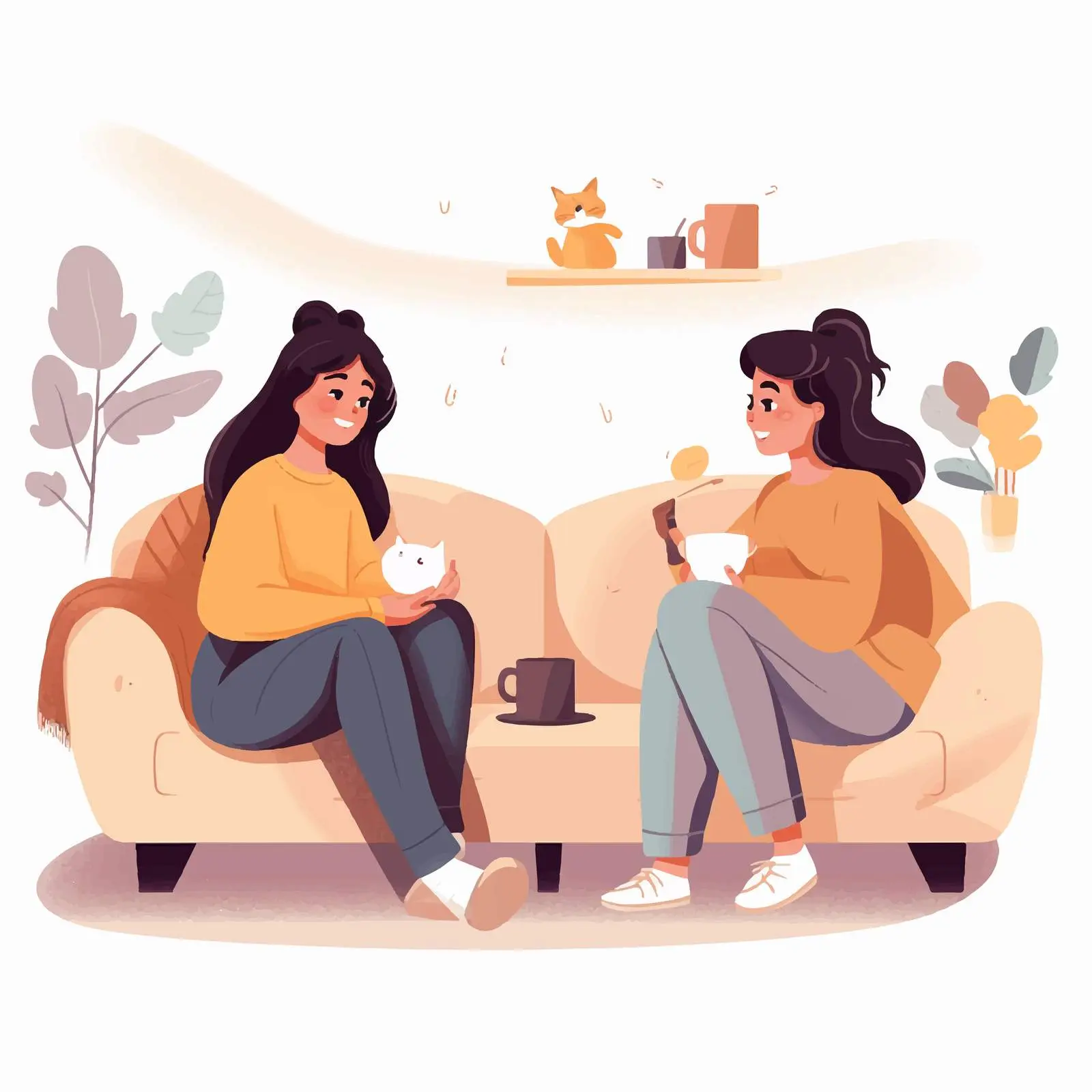 Girls Enjoying Coffee at Cafe Sofa — free download from Dotvec