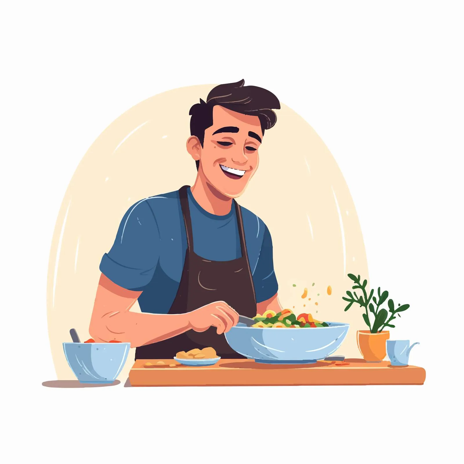 Young Man Cooking in Kitchen Smiling — free download from Dotvec