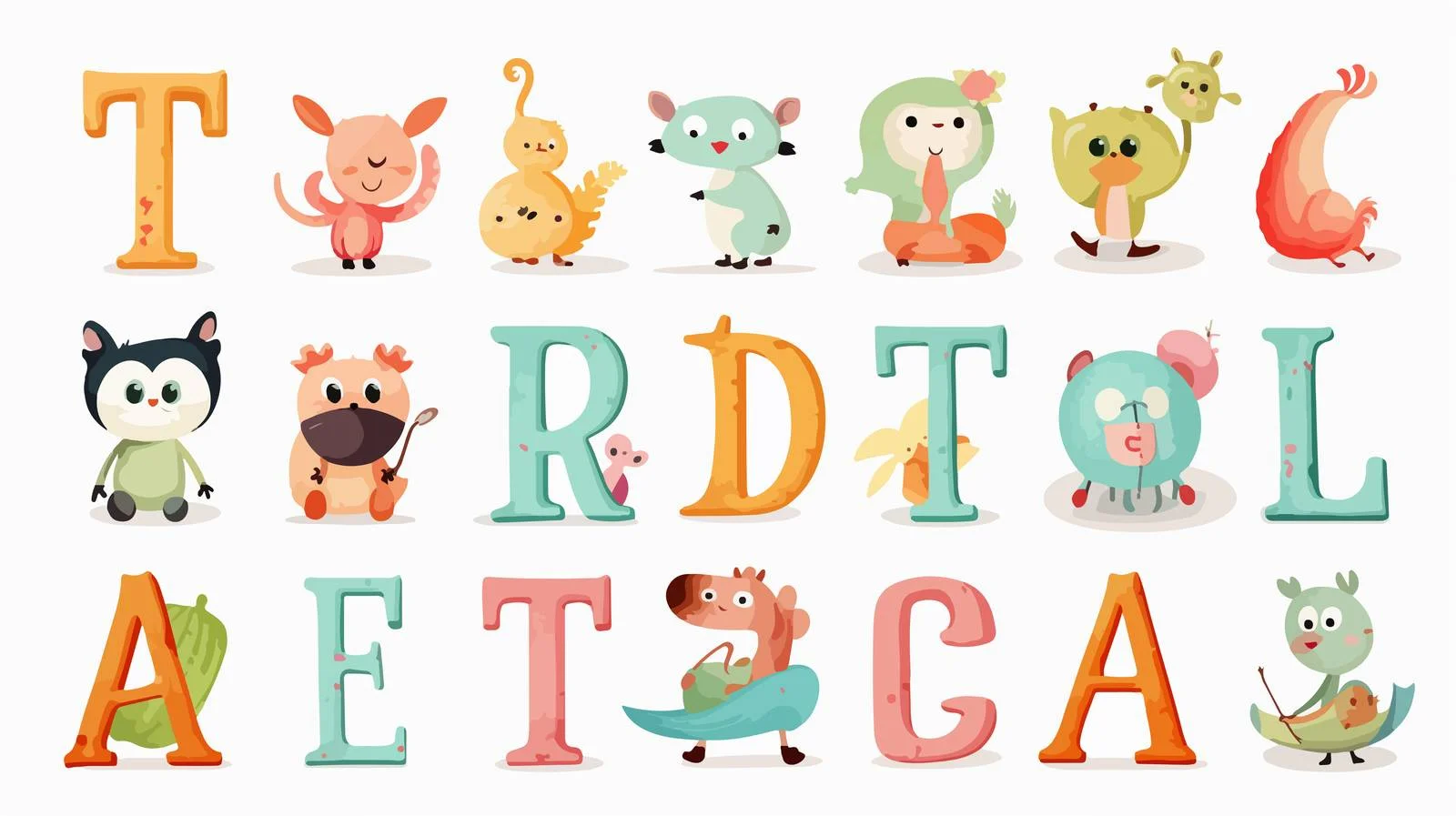 Cute Alphabet Characters for Kids Study — free download from Dotvec