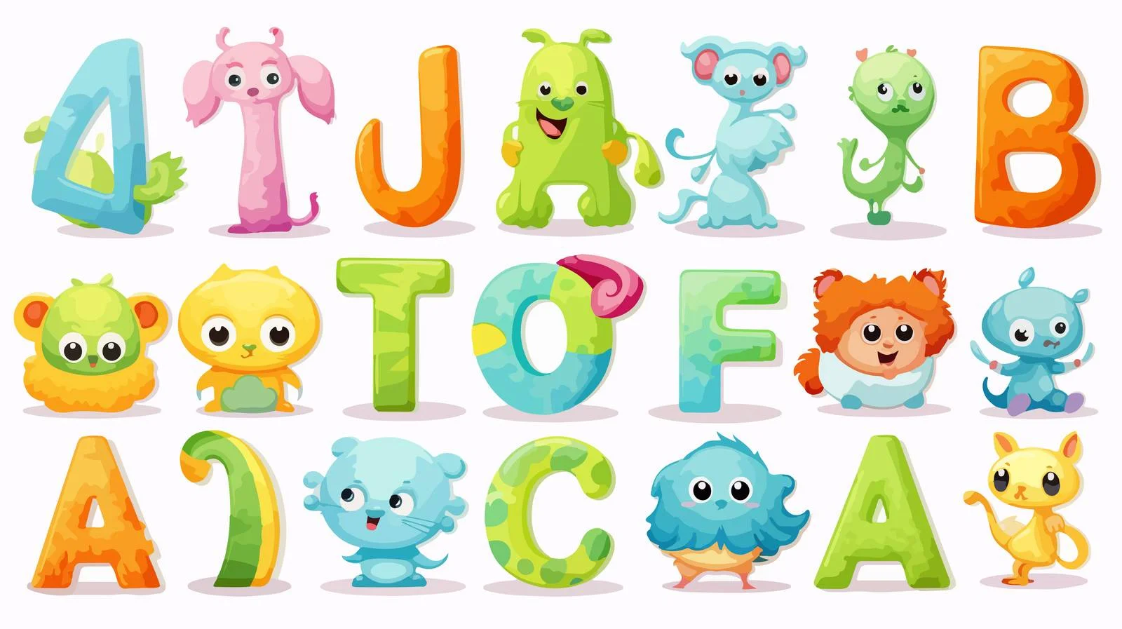 Fun Alphabet Characters for Kids Learning — free download from Dotvec