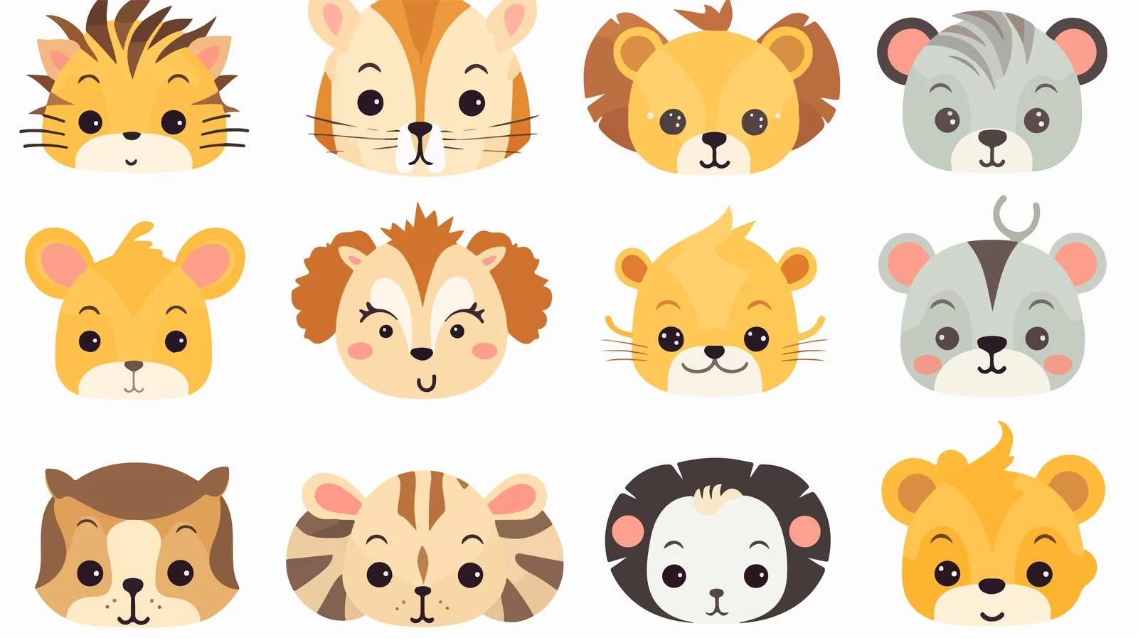 Adorable Zoo Cartoon Animal Face Illustration — free download from Dotvec