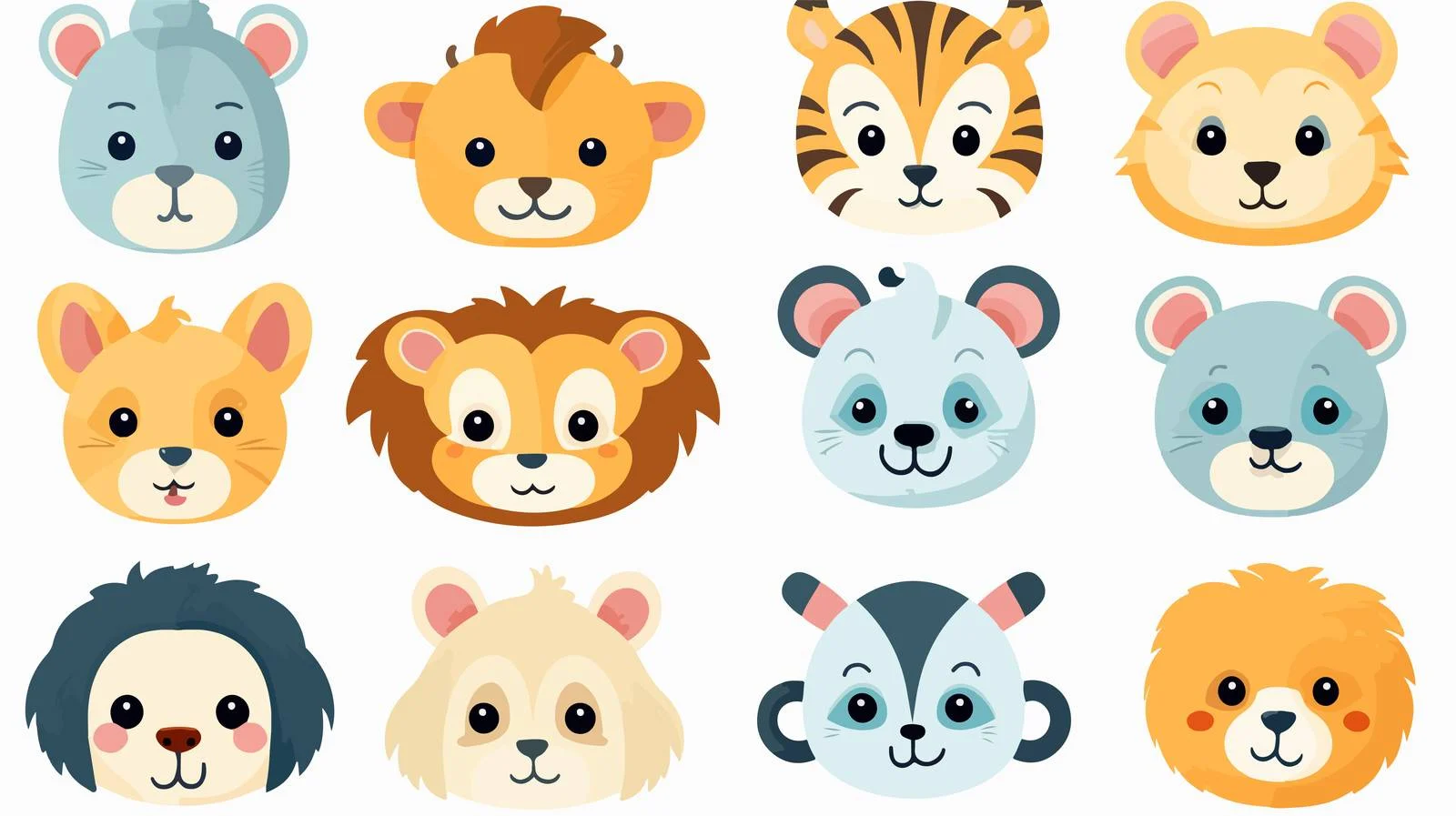 Adorable Zoo Cartoon Face Children's Card — free download from Dotvec