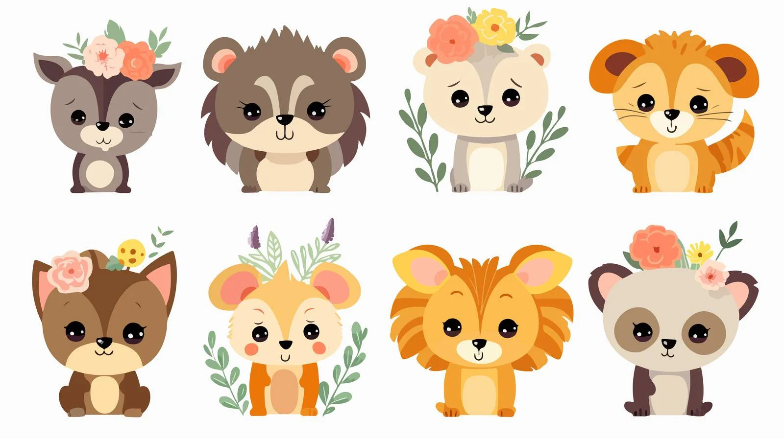 Adorable Animal Flower Card Vector Illustration — free download from Dotvec