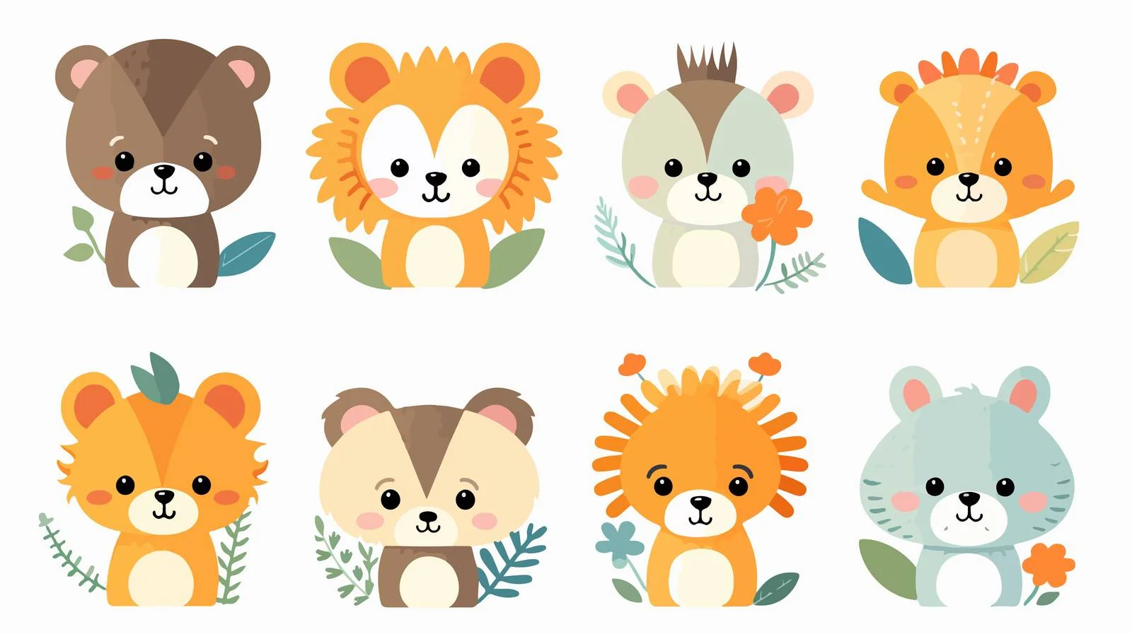 Adorable Animal Flower Card Vector Illustration — free download from Dotvec