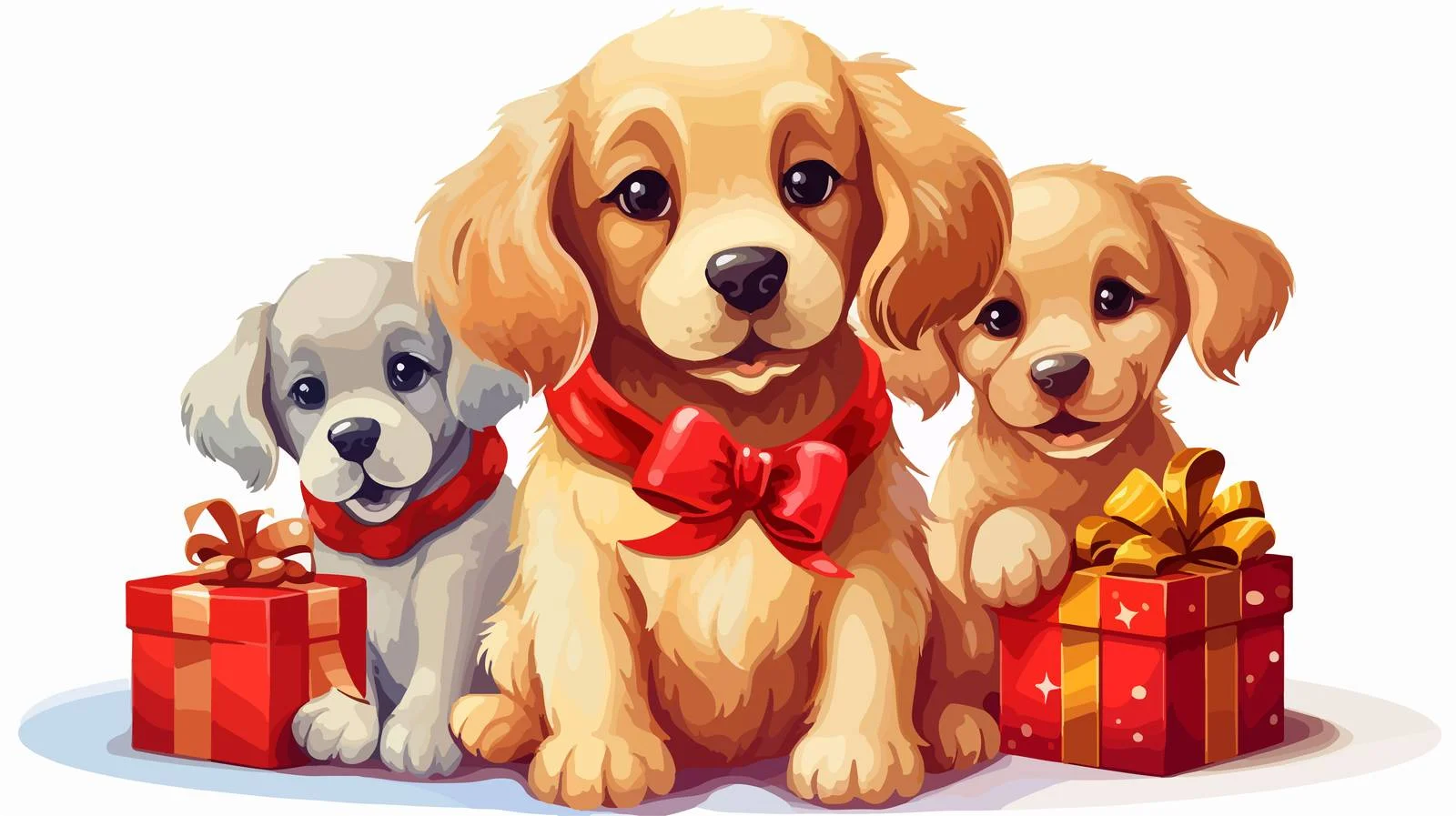 Christmas Dog with Present Vector Illustration — free download from Dotvec