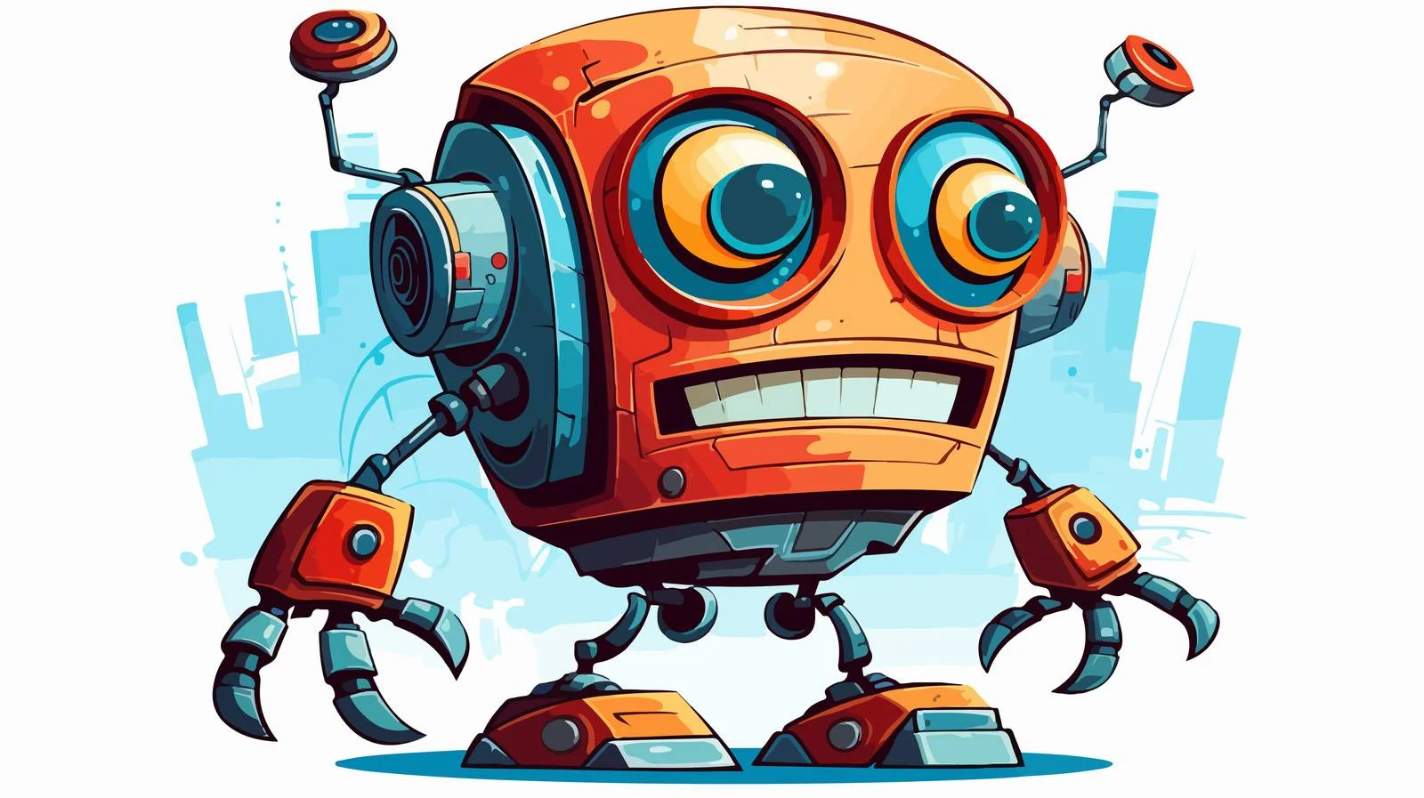 Whimsical Crazy Robot Cartoon Illustration — free download from Dotvec