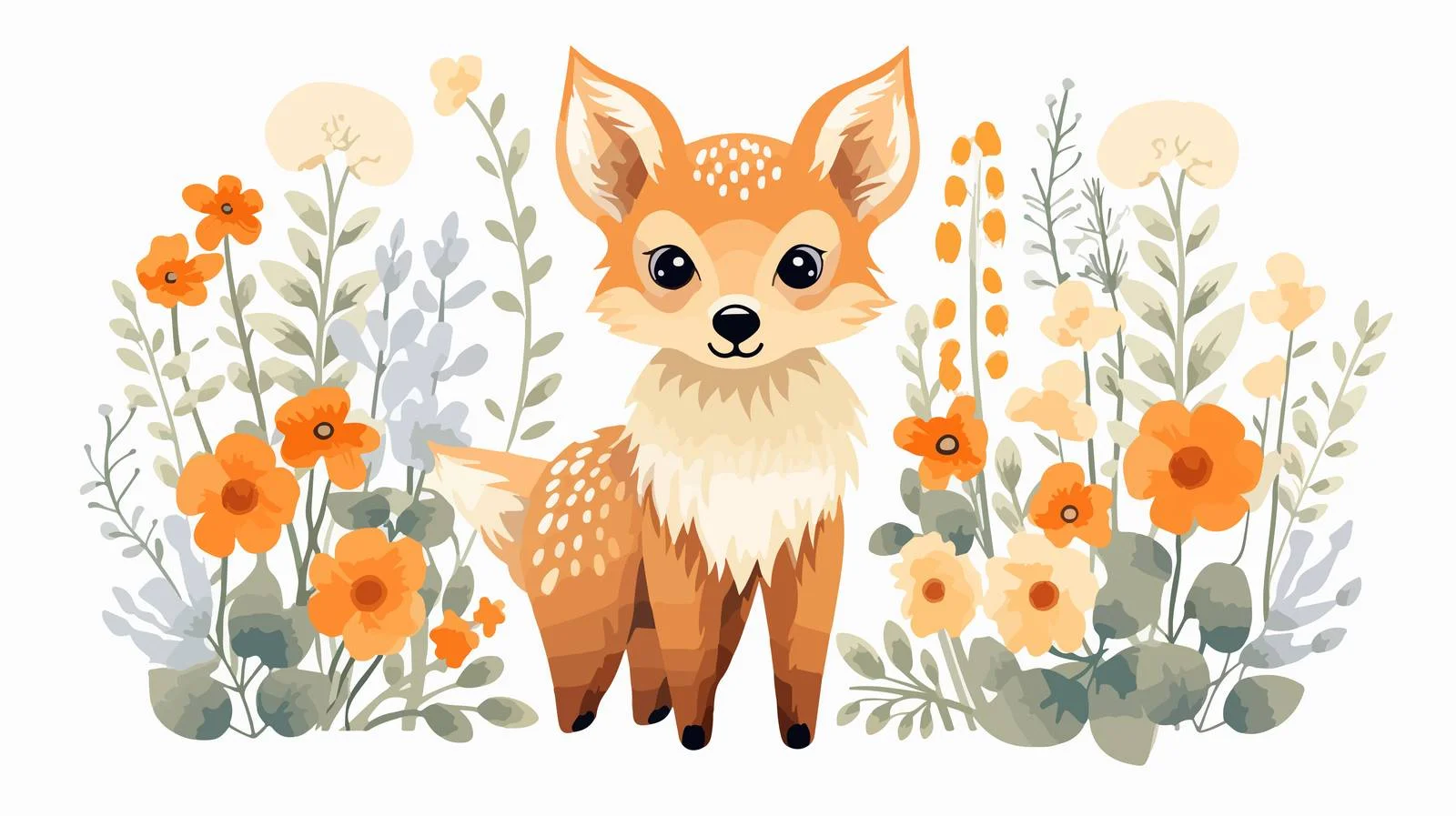 Floral Cute Animal Cartoon Illustration — free download from Dotvec