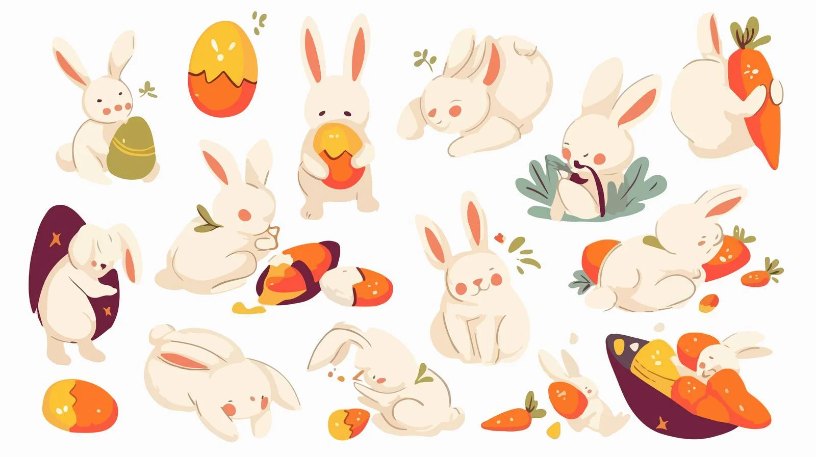 Charming Easter Rabbits Frolicking on White — free download from Dotvec