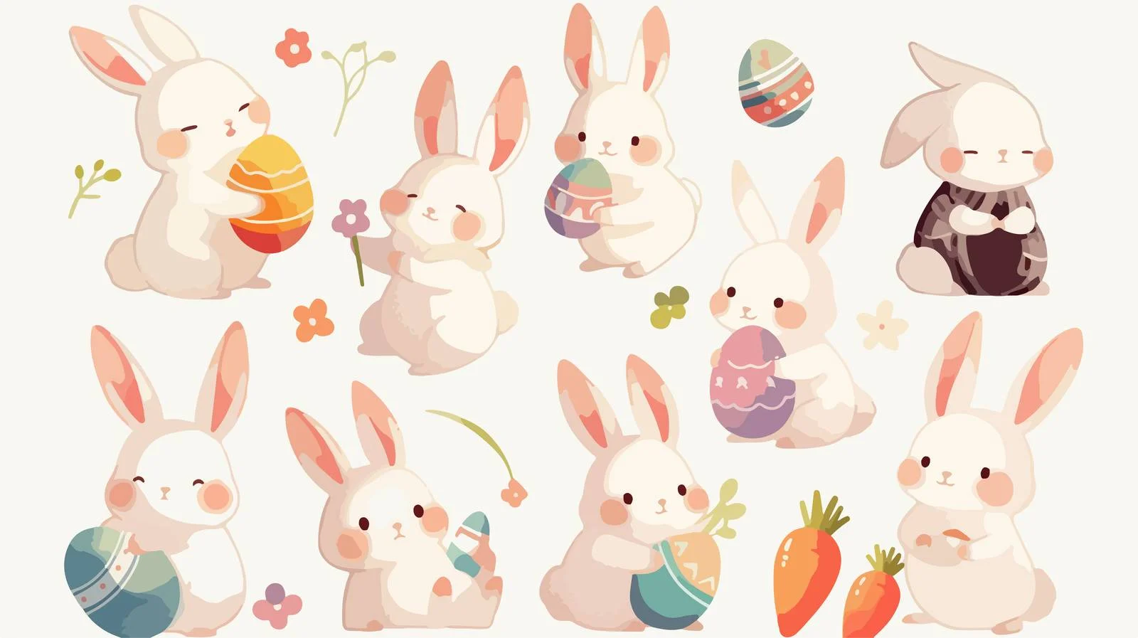 Adorable Easter Bunny Rabbits on White Background — free download from Dotvec