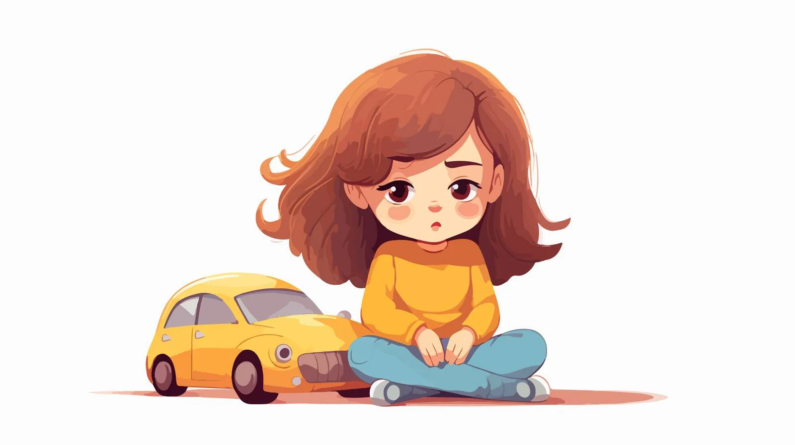 Lonely girl with toy car cartoon — free download from Dotvec