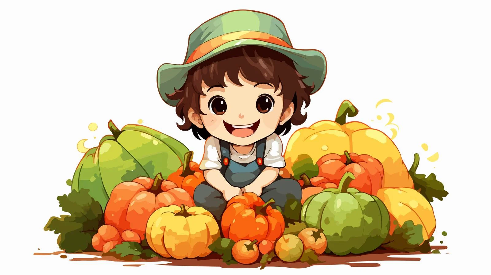 Joyful Kid Harvesting Cartoon Fruits & Vegetables — free download from Dotvec