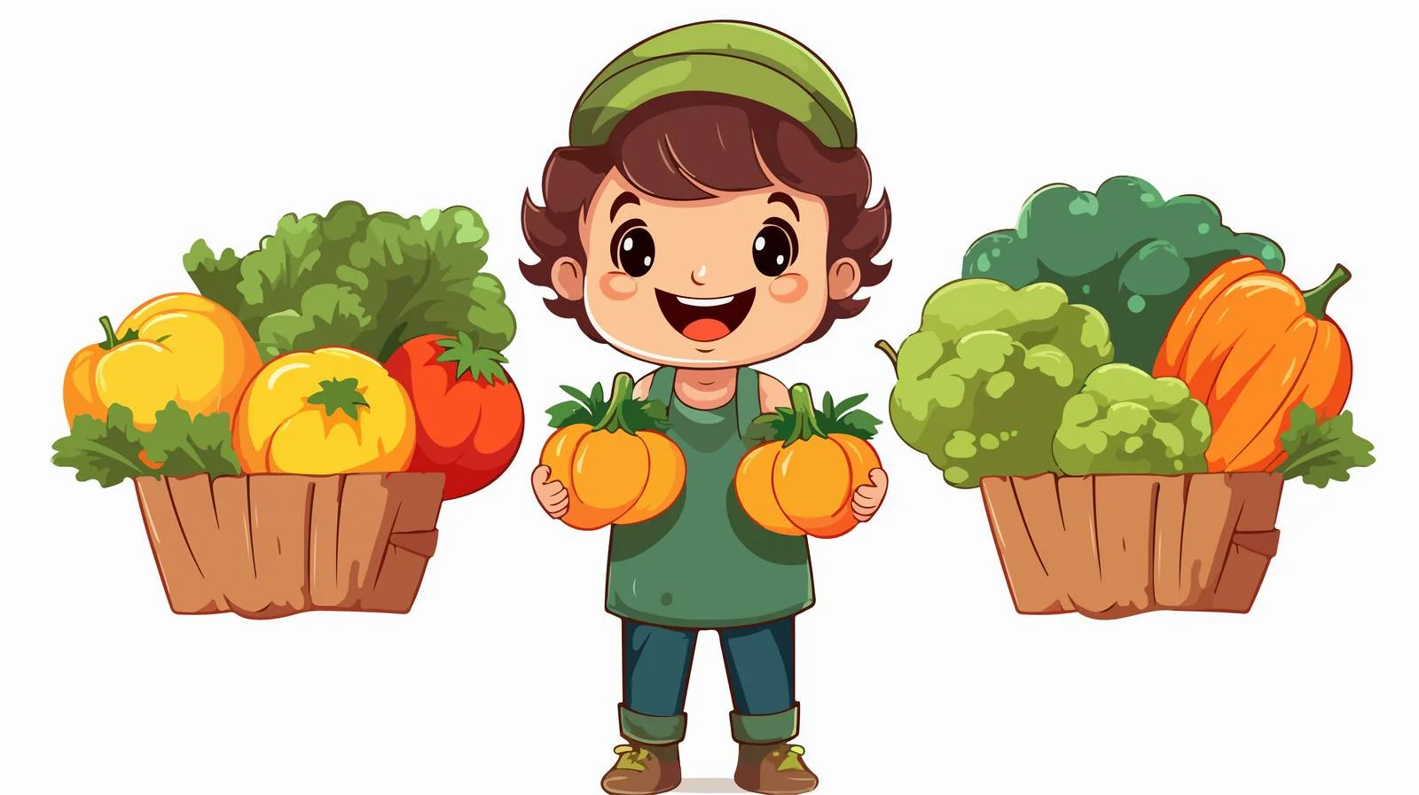 Joyful Child Harvesting Cartoon Produce — free download from Dotvec