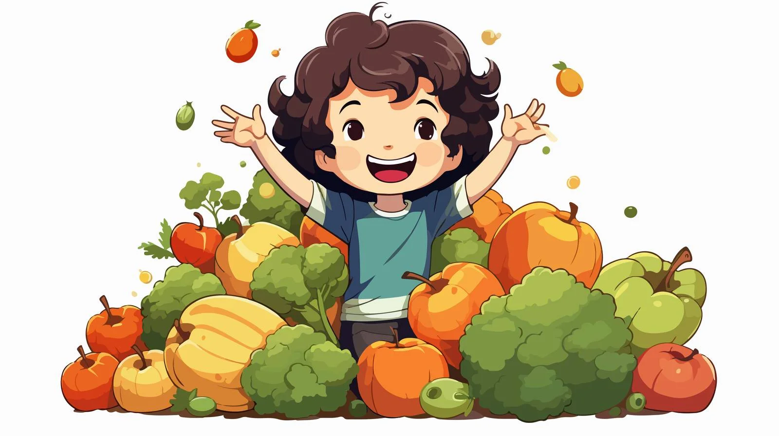 Joyful Kid Harvests Cartoon Produce — free download from Dotvec