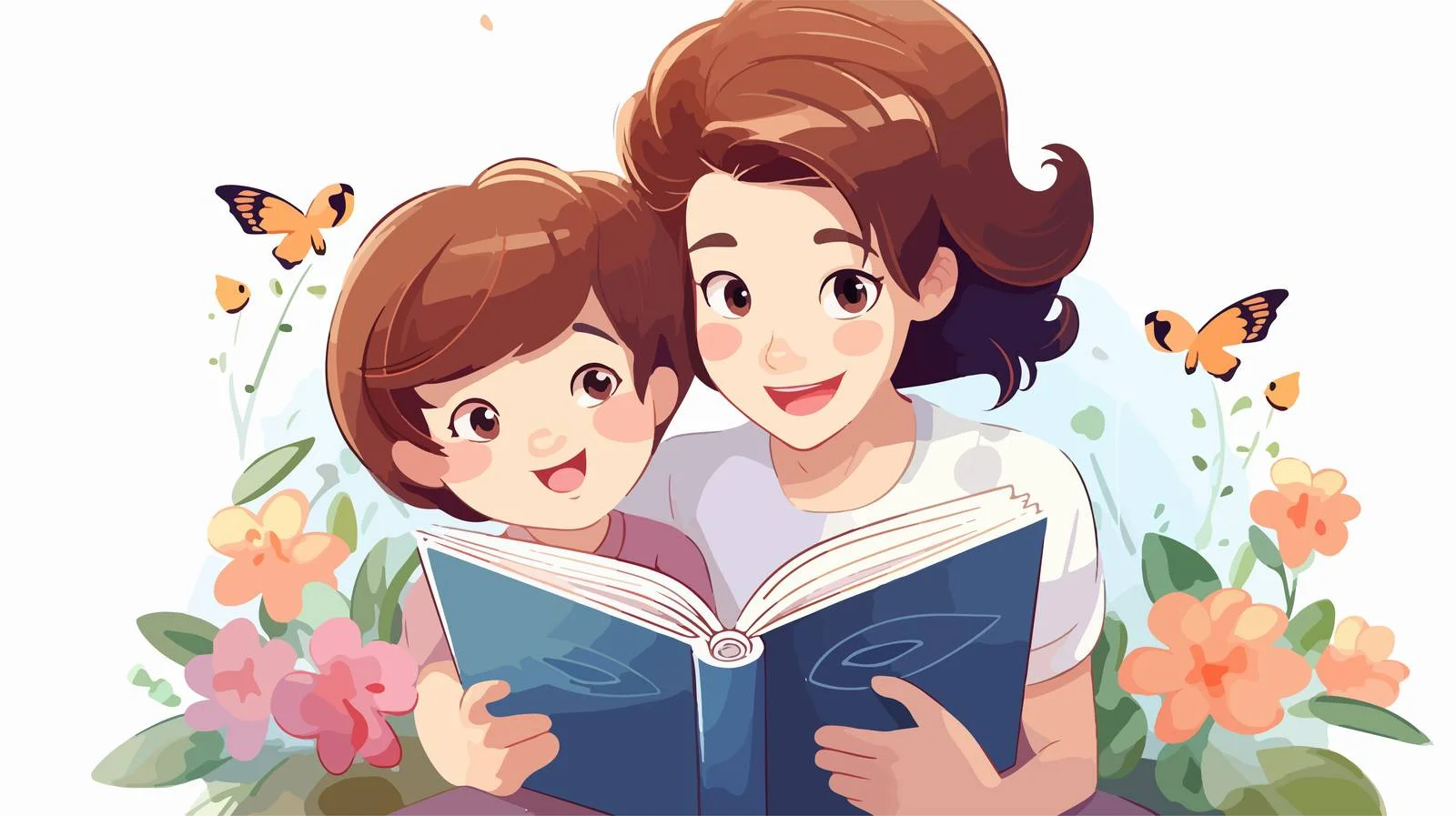Joyful Mother-Kid Story Moment Cartoon Illustration — free download from Dotvec