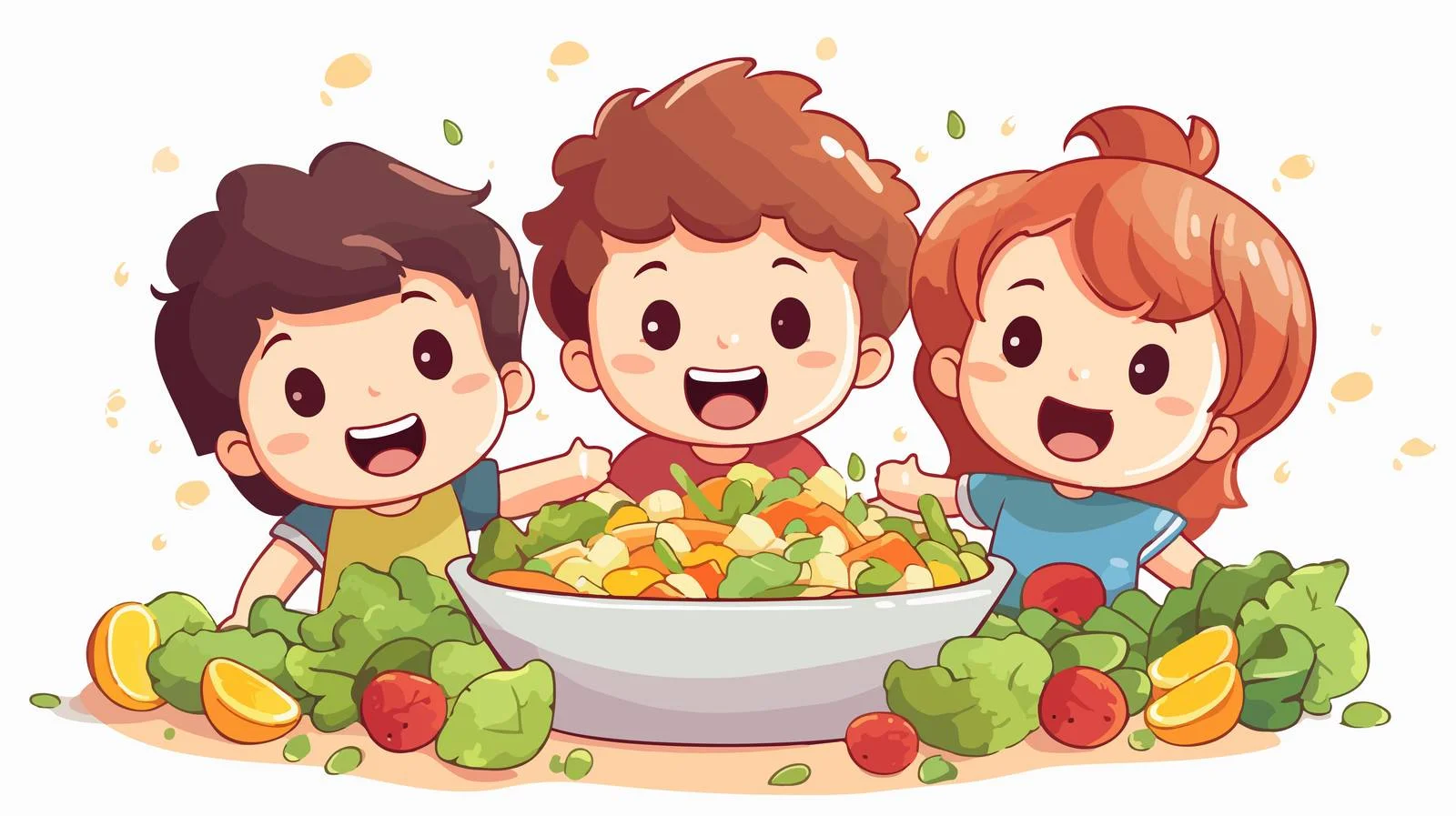 Vibrant Kids Enjoying Healthy Food Cartoon — free download from Dotvec