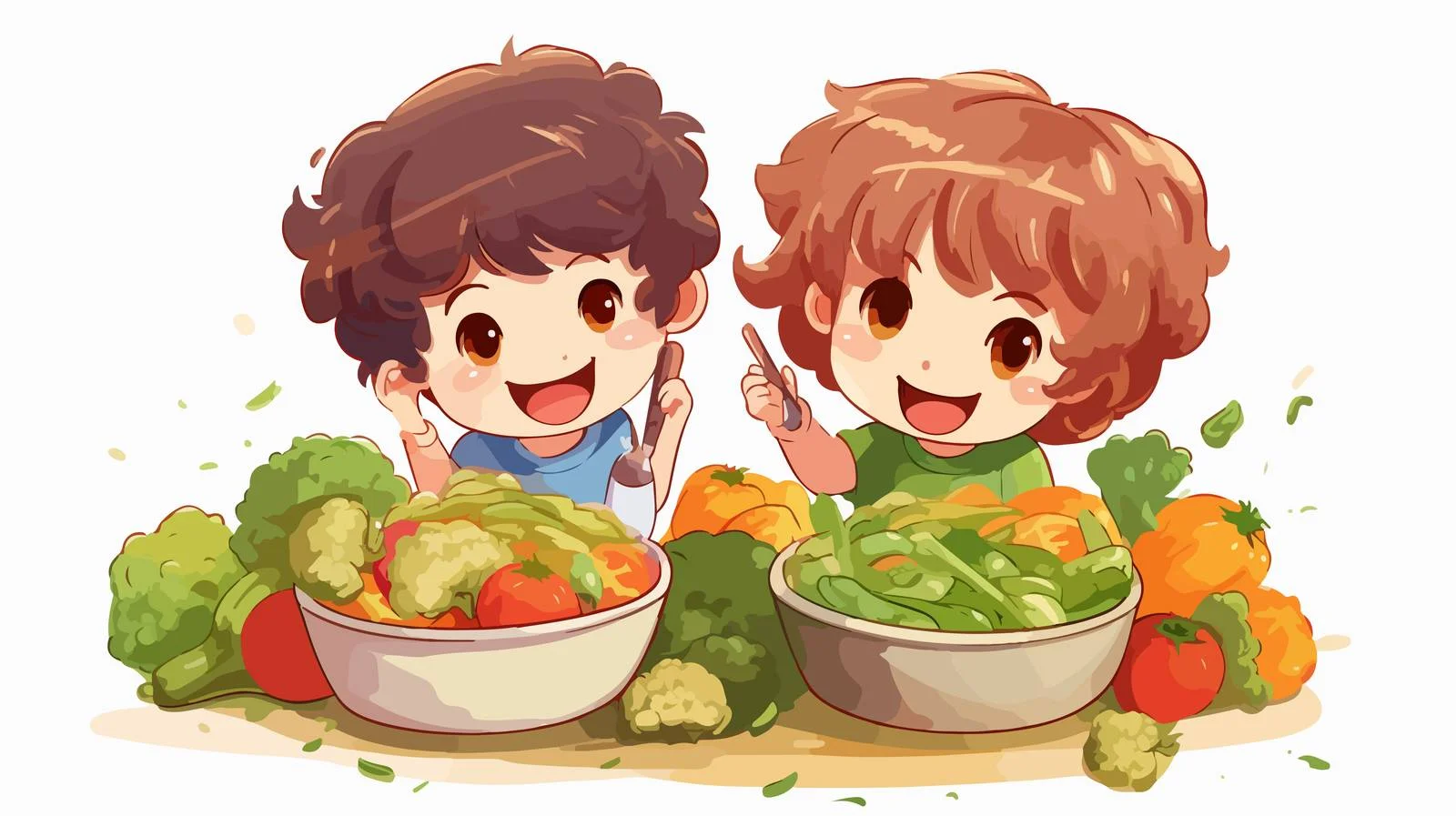 Cheerful Kids Enjoy Healthy Cartoon Lunch — free download from Dotvec