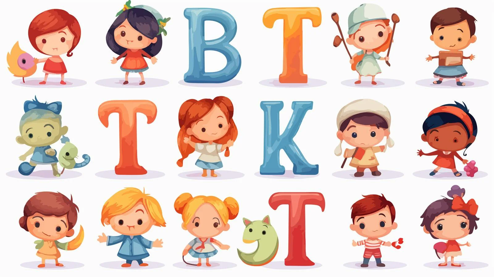 Kid Alphabet Cartoon Vector Illustration Set — free download from Dotvec