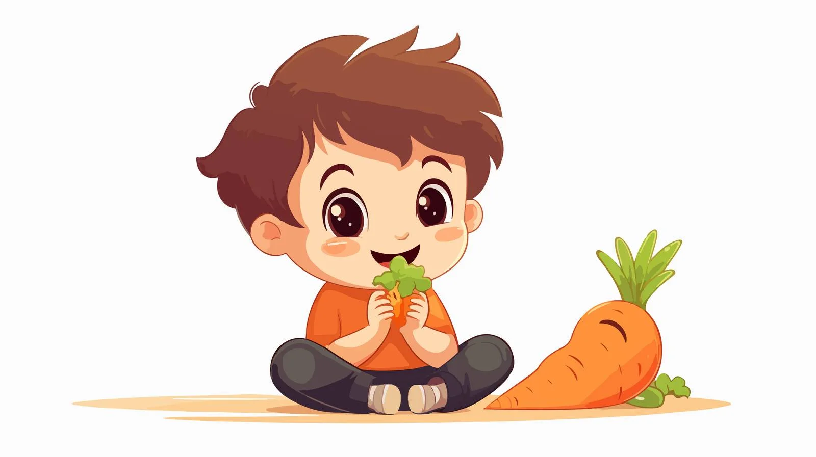 Adorable Boy Eating Carrot Cartoon Illustration free images image from Dotvec