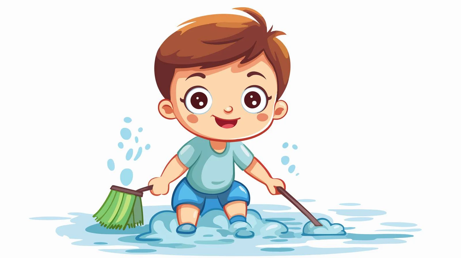 Sweet Child Cleaning Cartoon Illustration — free download from Dotvec