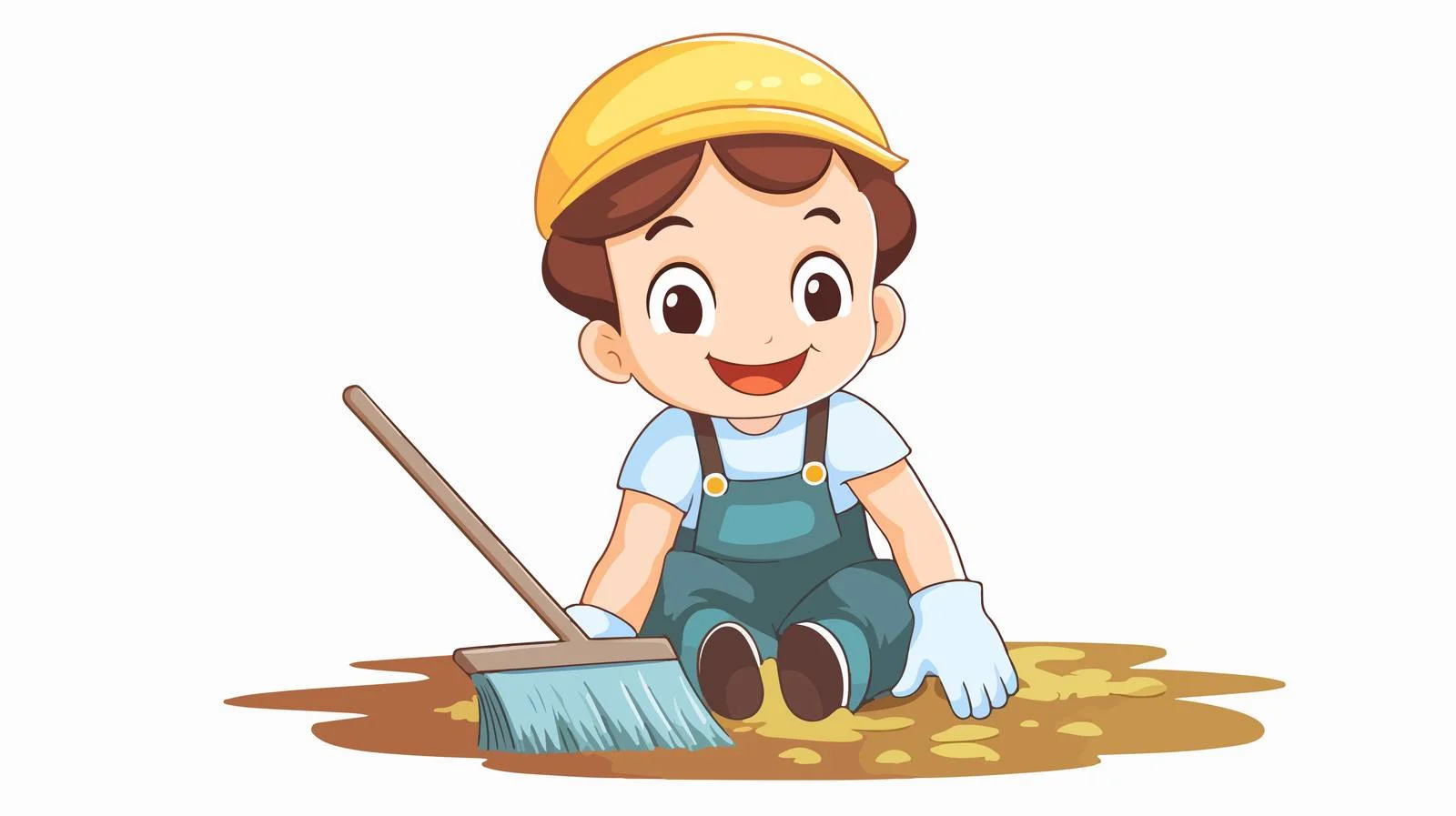 Kid Cleaning Floor Cartoon Illustration — free download from Dotvec