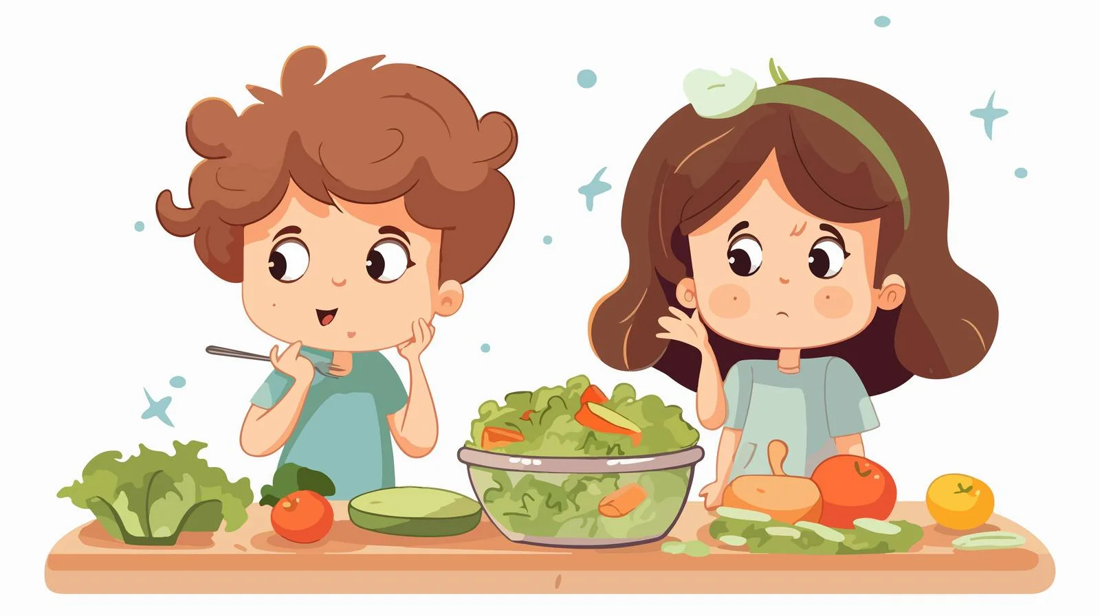 Adorable Kids Reacting to Salad Cartoon — free download from Dotvec