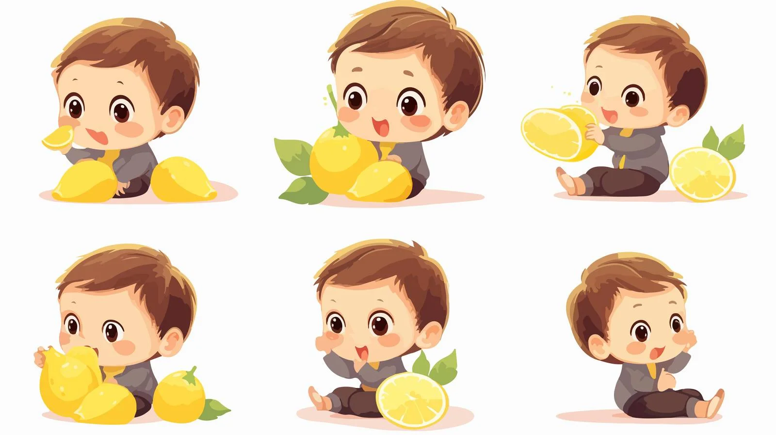 Adorable Baby Eating Cartoon Lemon — free download from Dotvec