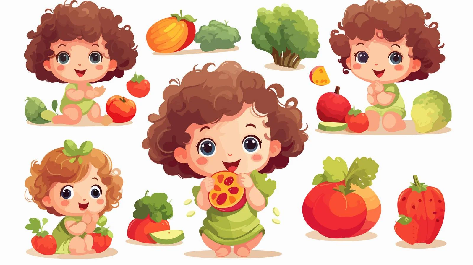 Baby Girl Eating Fruits and Veggies — free download from Dotvec